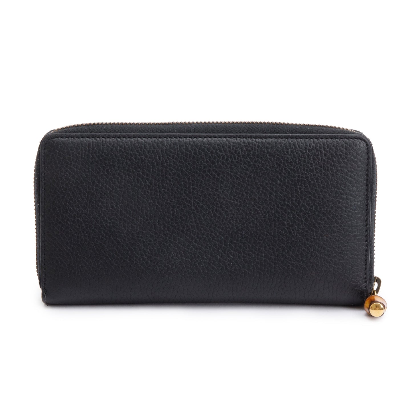 Gucci 2023 Black Leather Zip Around Wallet With Bamboo