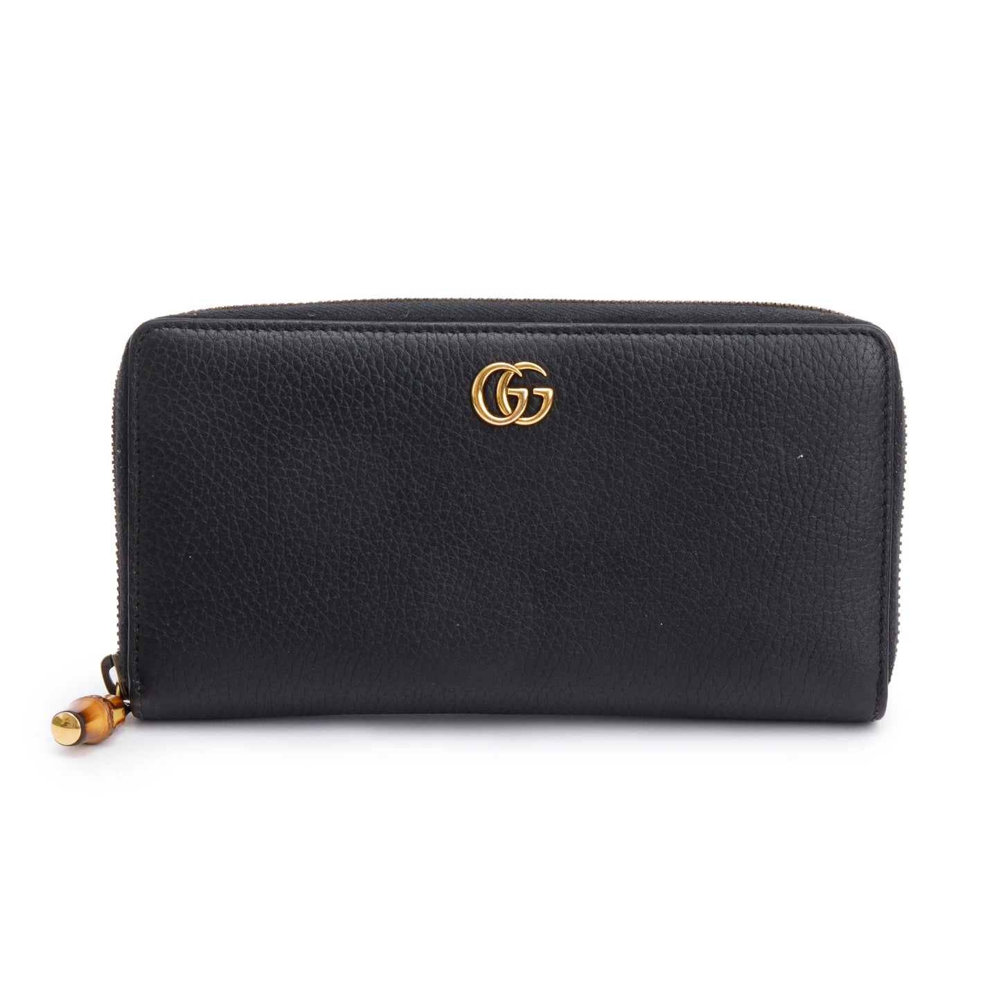 Gucci 2023 Black Leather Zip Around Wallet With Bamboo