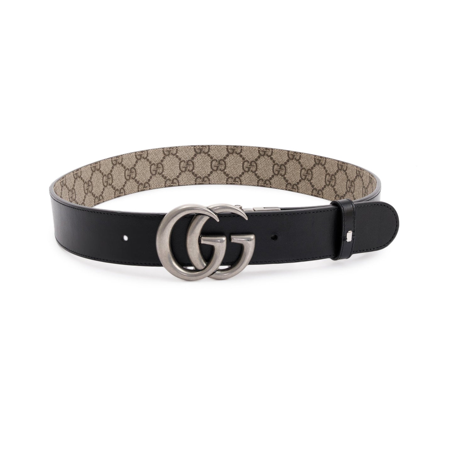 Gucci 2023 GG Supreme Canvas & Black Leather Reversible Marmont Belt