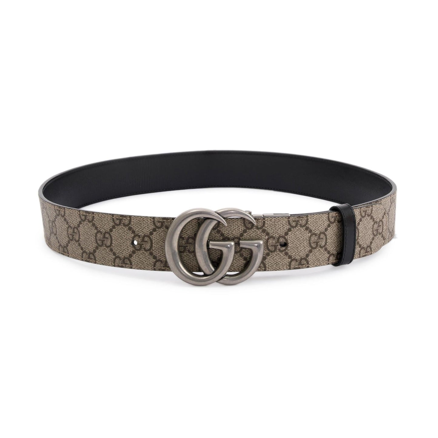 Gucci 2023 GG Supreme Canvas & Black Leather Reversible Marmont Belt