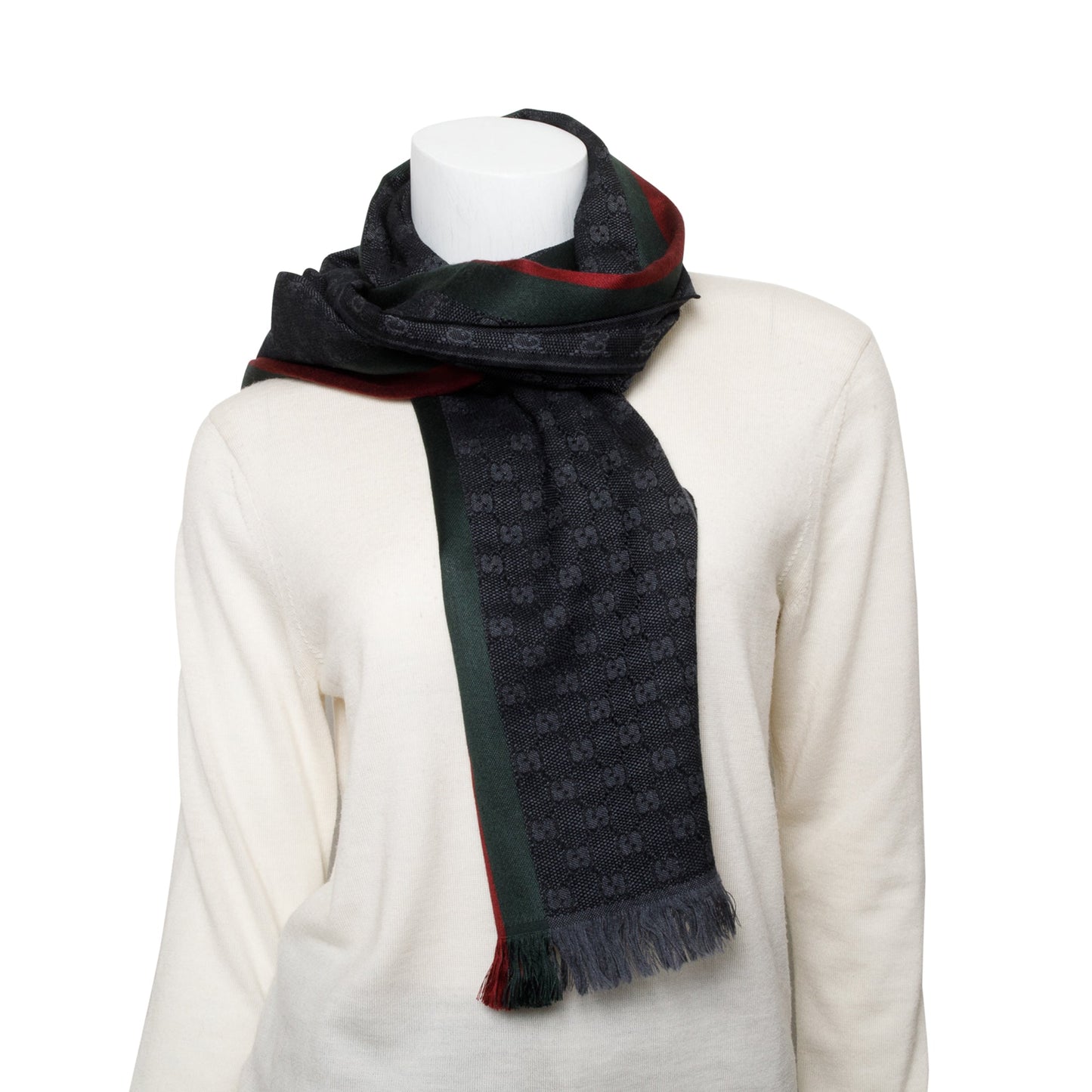 Gucci Black GG Web Jacquard Wool Silk Scarf