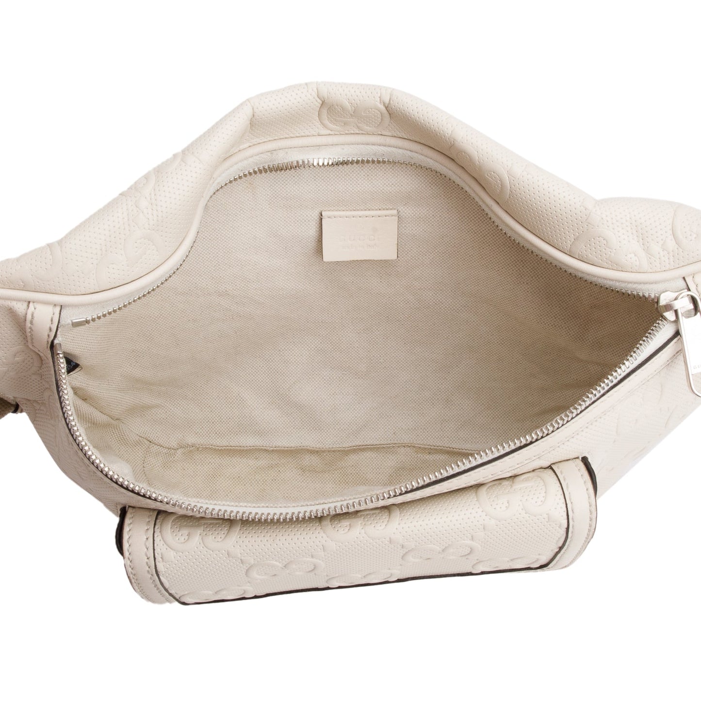 Gucci White Calfskin GG Tennis Embossed Belt Bag