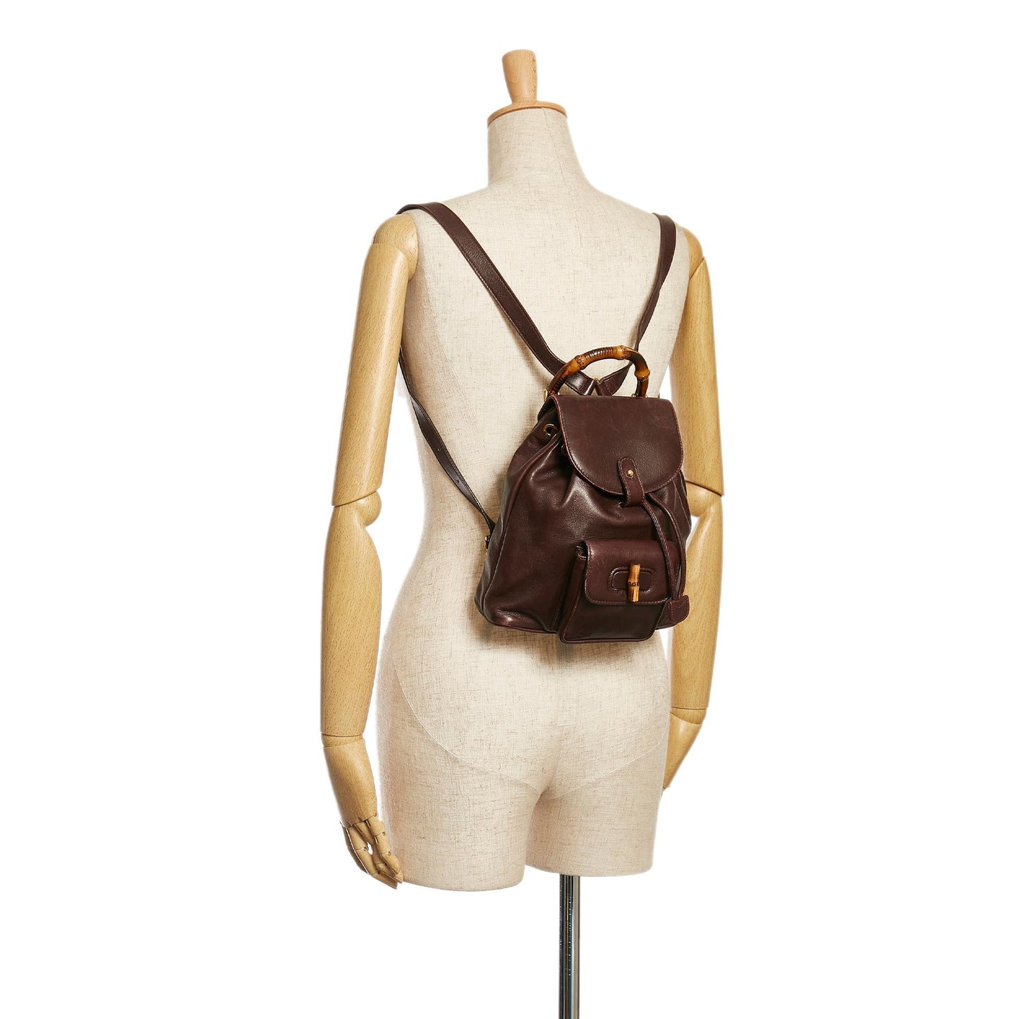 Gucci Bamboo Drawstring Leather Backpack (SHG-34969)