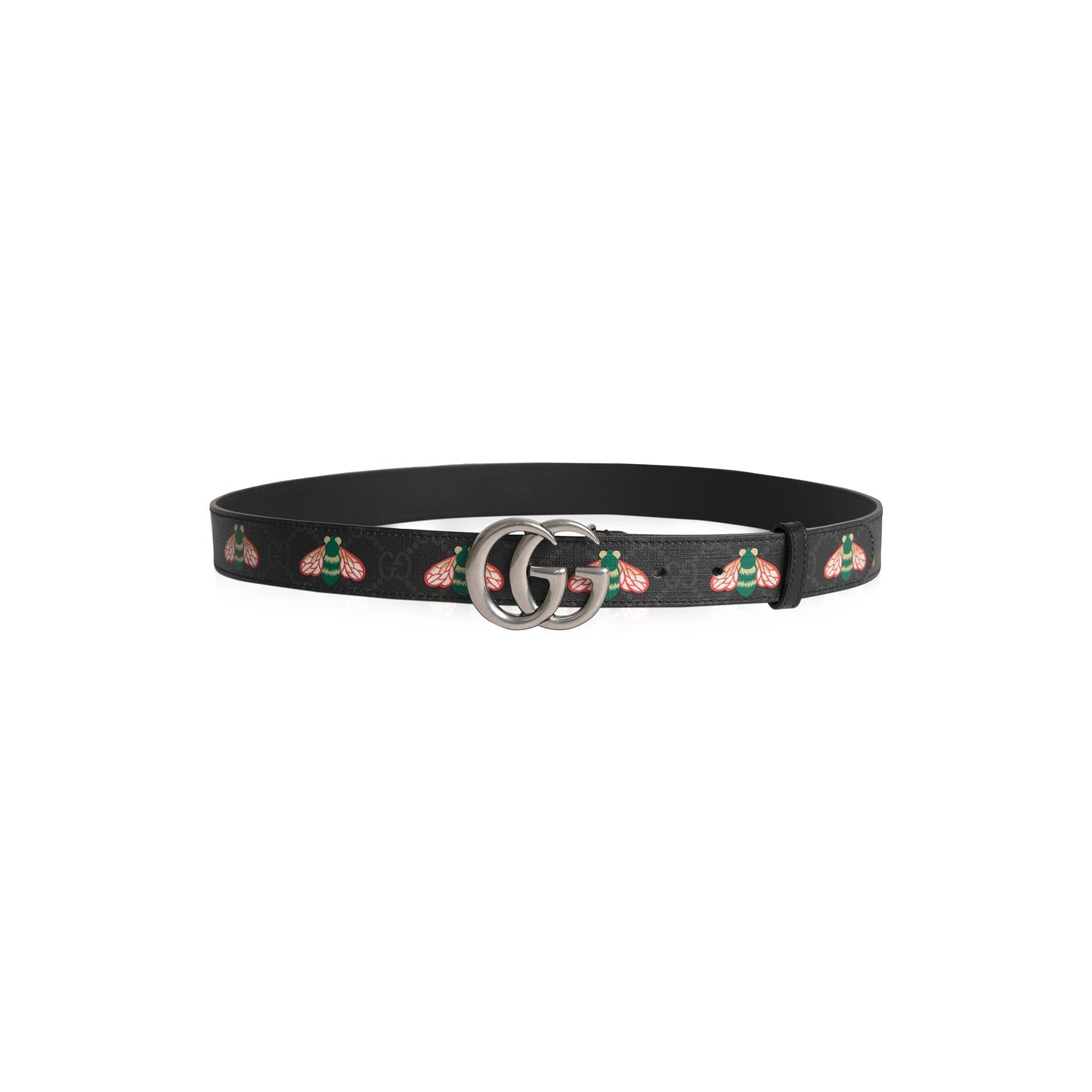 Gucci Bee Accent GG Supreme Thin Belt with Double G Buckle
