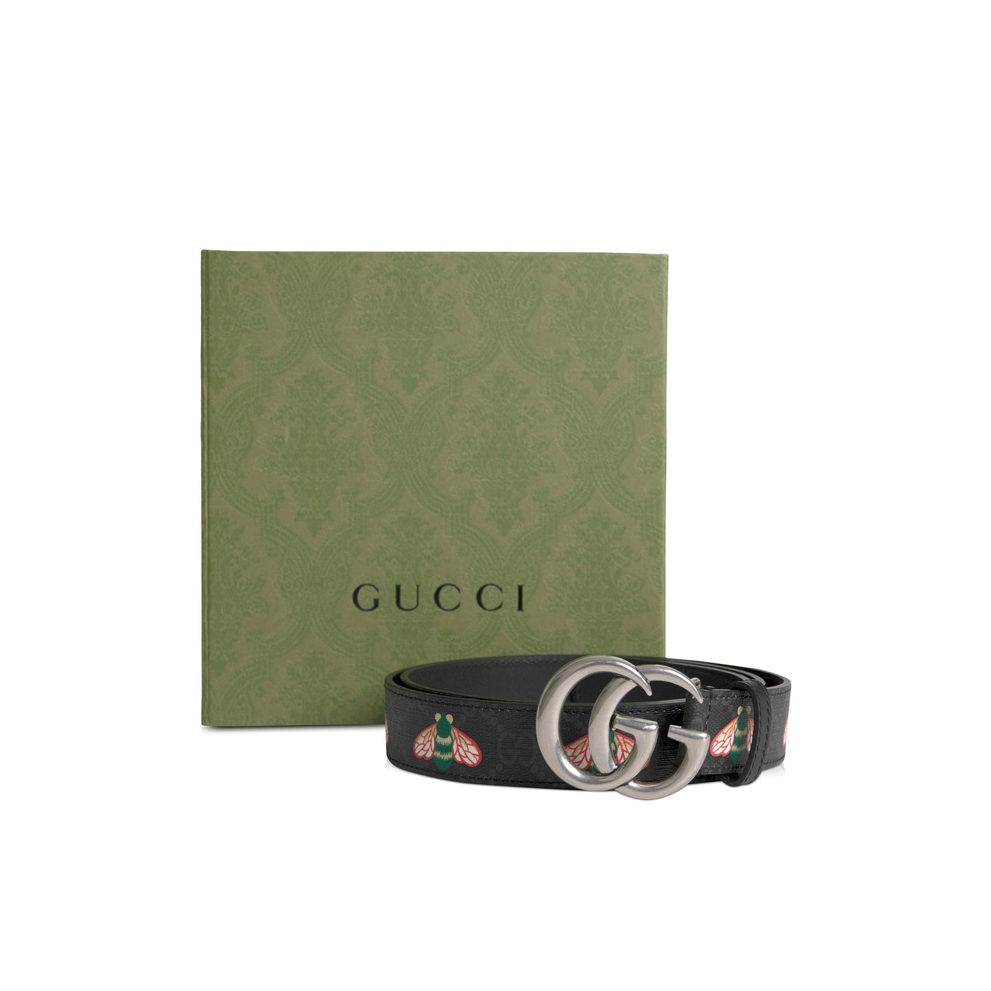 Gucci Bee Accent GG Supreme Thin Belt with Double G Buckle