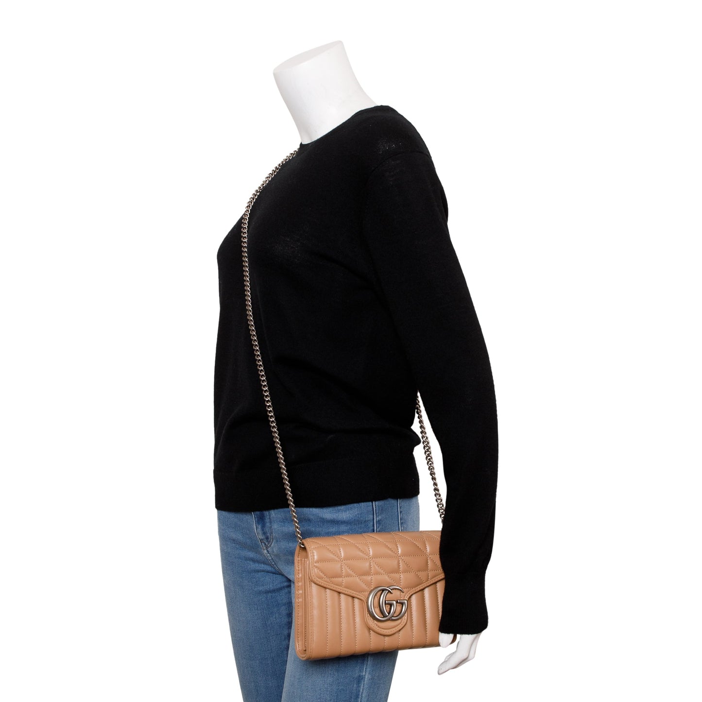 Gucci Beige Calfskin Leather GG Marmont Matelasse Mini Bag