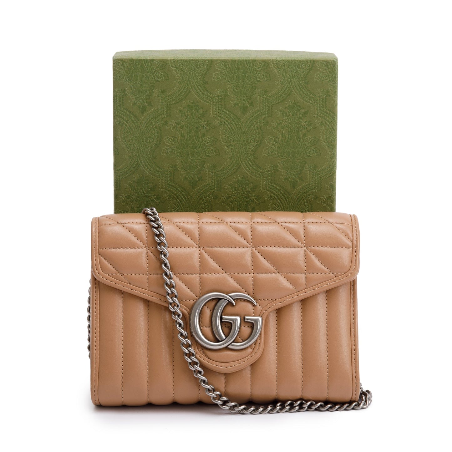 Gucci Beige Calfskin Leather GG Marmont Matelasse Mini Bag