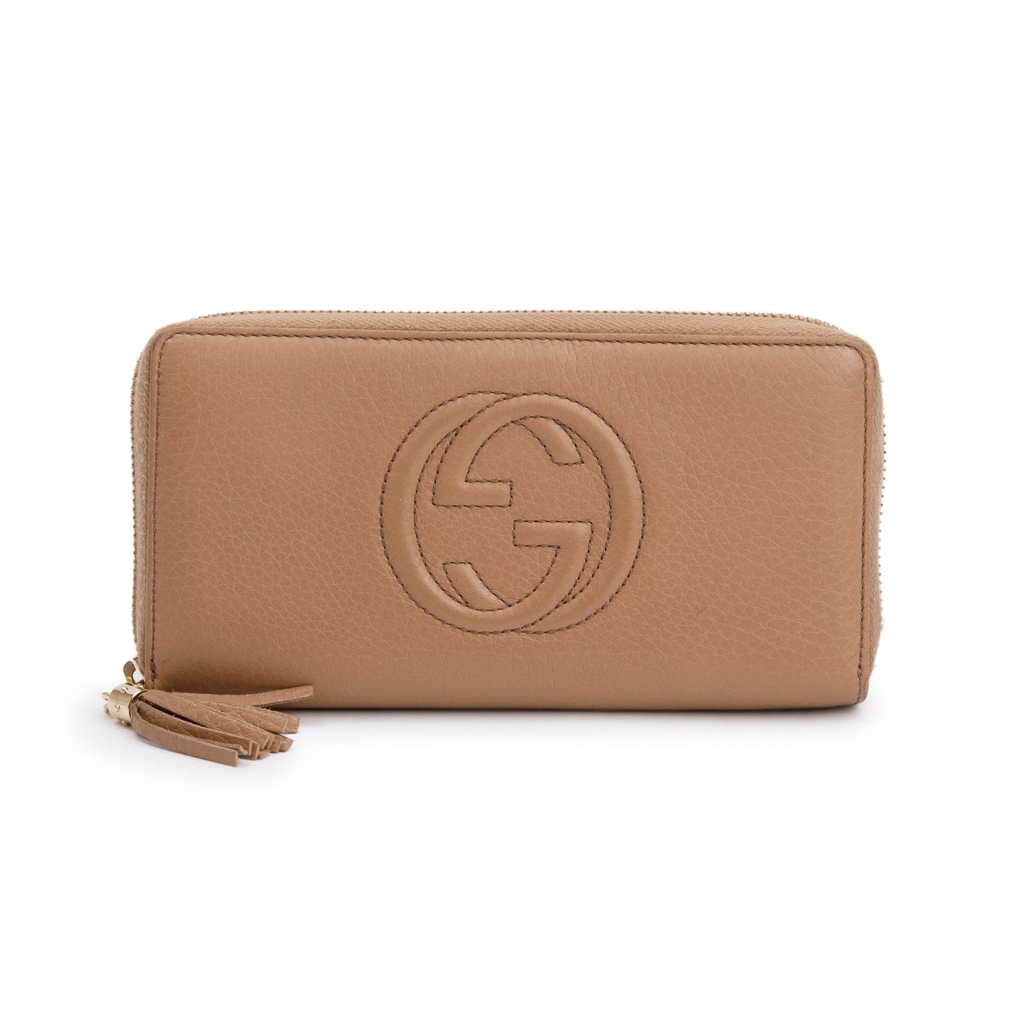 Gucci Beige Calfskin Leather Soho Zip Around Wallet