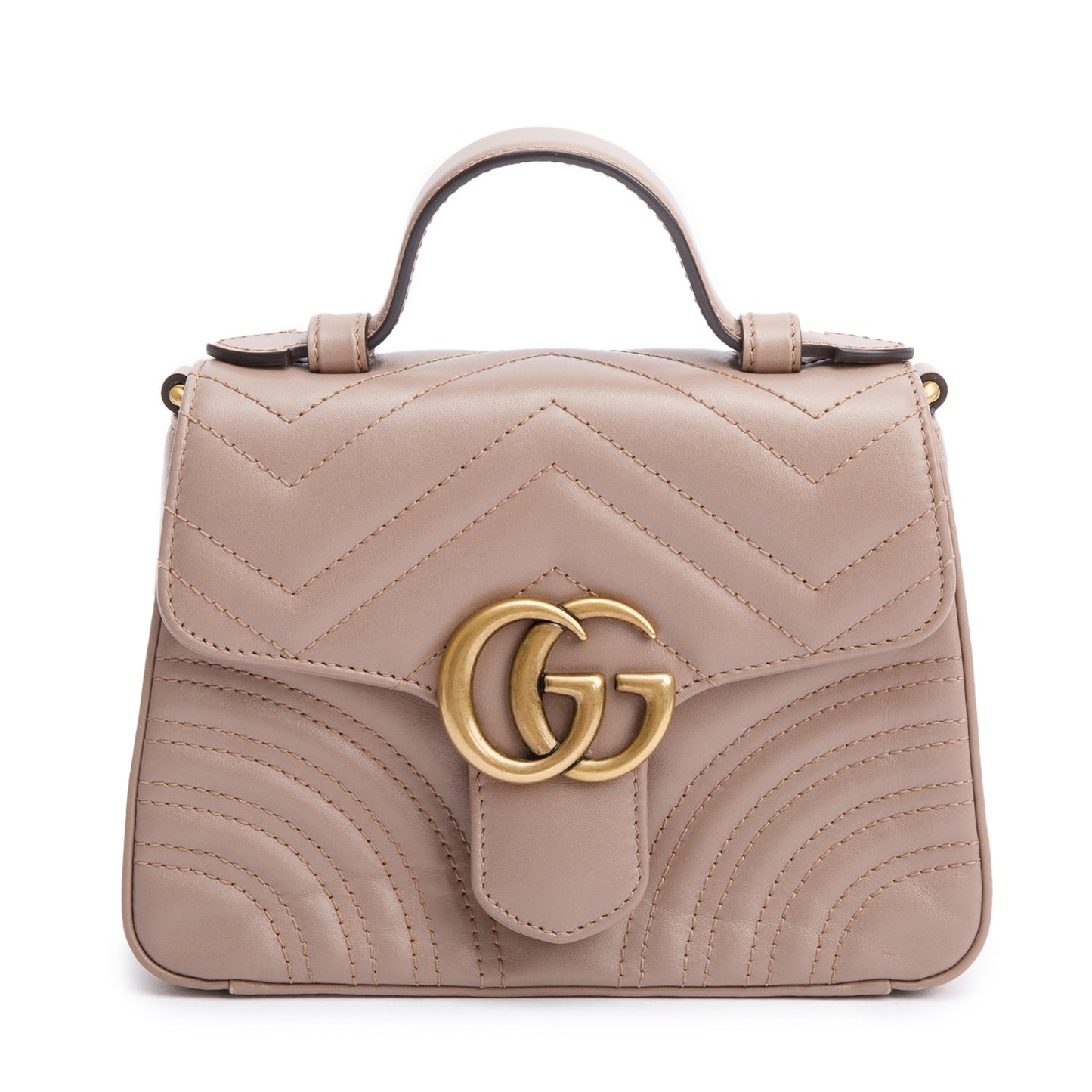Gucci Beige Calfskin Matelasse GG Marmont Mini Top Handle Shoulder Bag