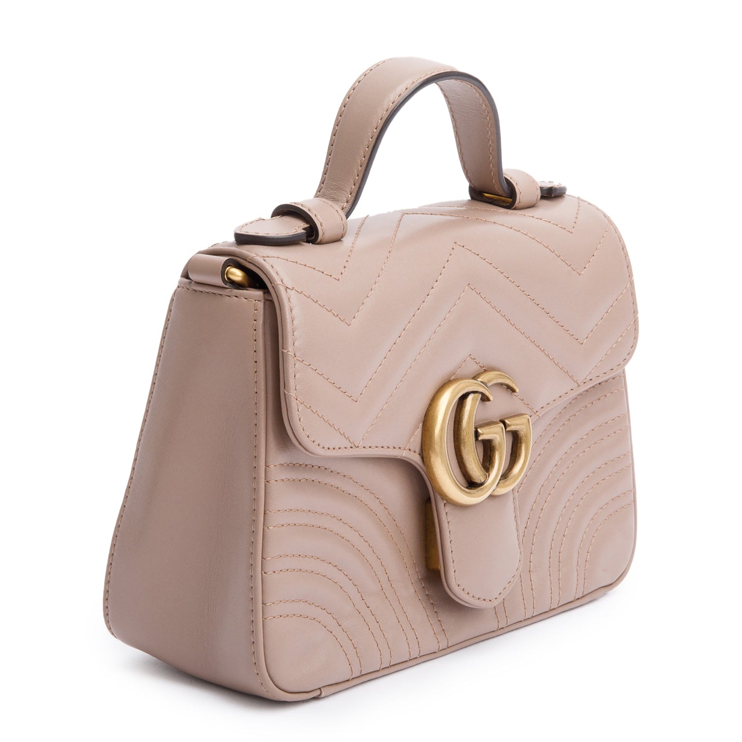 Gucci Beige Calfskin Matelasse GG Marmont Mini Top Handle Shoulder Bag