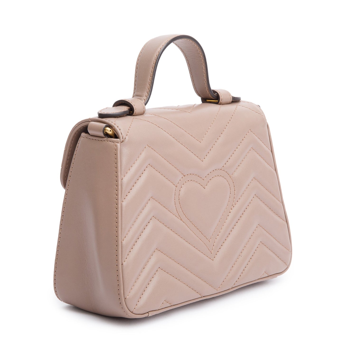 Gucci Beige Calfskin Matelasse GG Marmont Mini Top Handle Shoulder Bag
