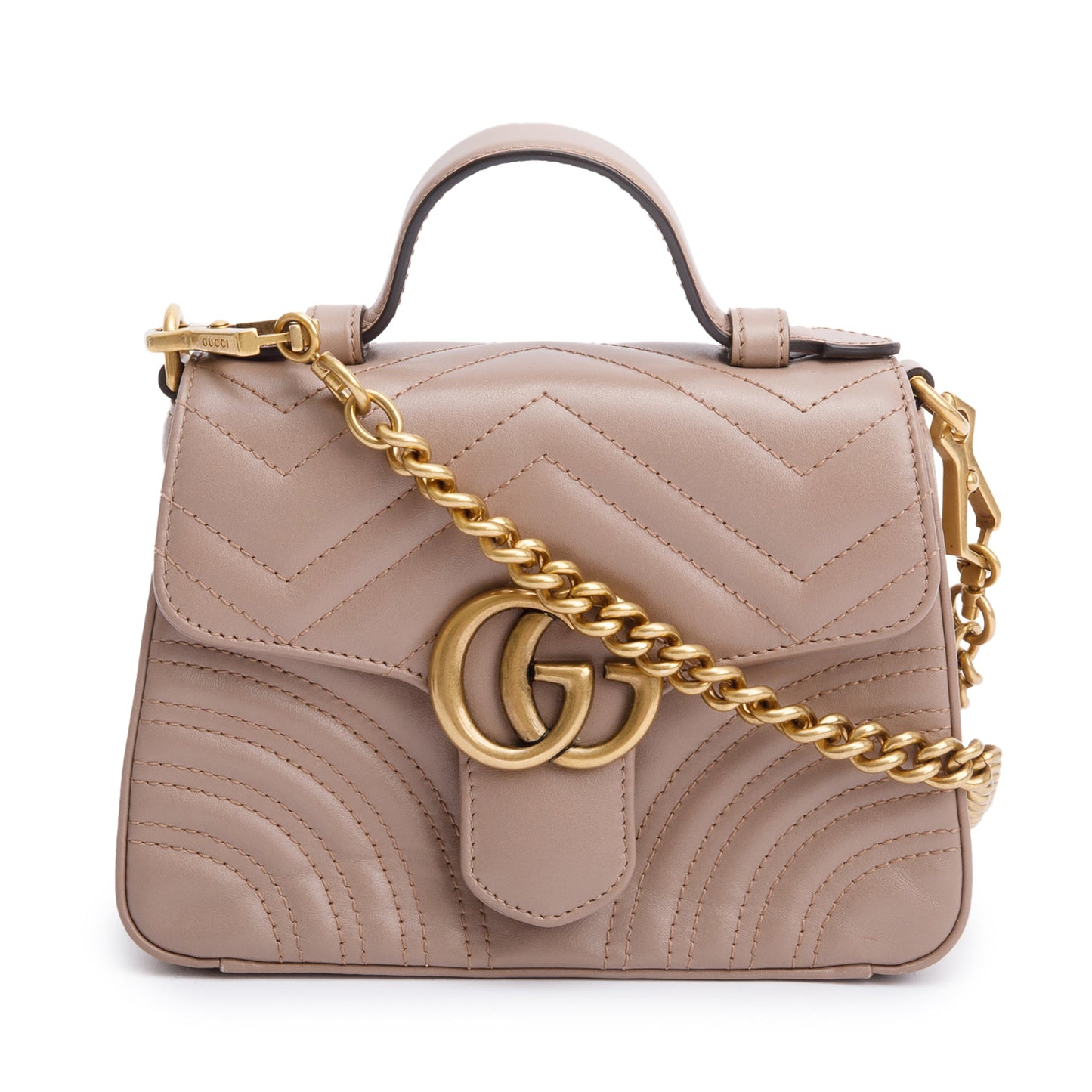 Gucci Beige Calfskin Matelasse GG Marmont Mini Top Handle Shoulder Bag