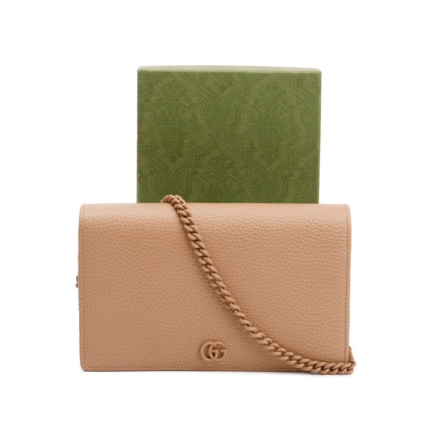 Gucci Beige Calfskin Mini GG Marmont Wallet On Chain