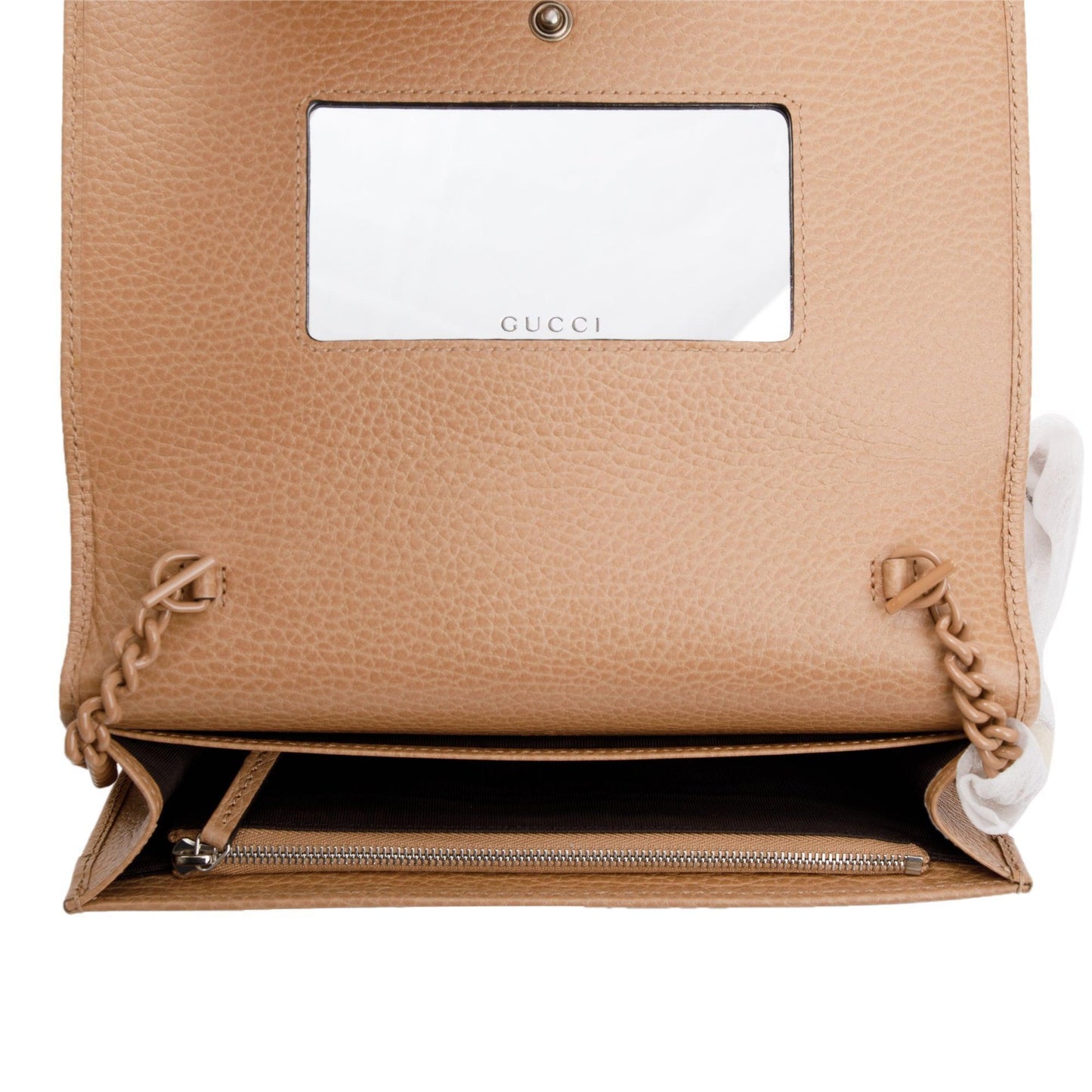 Gucci Beige Calfskin Mini GG Marmont Wallet On Chain