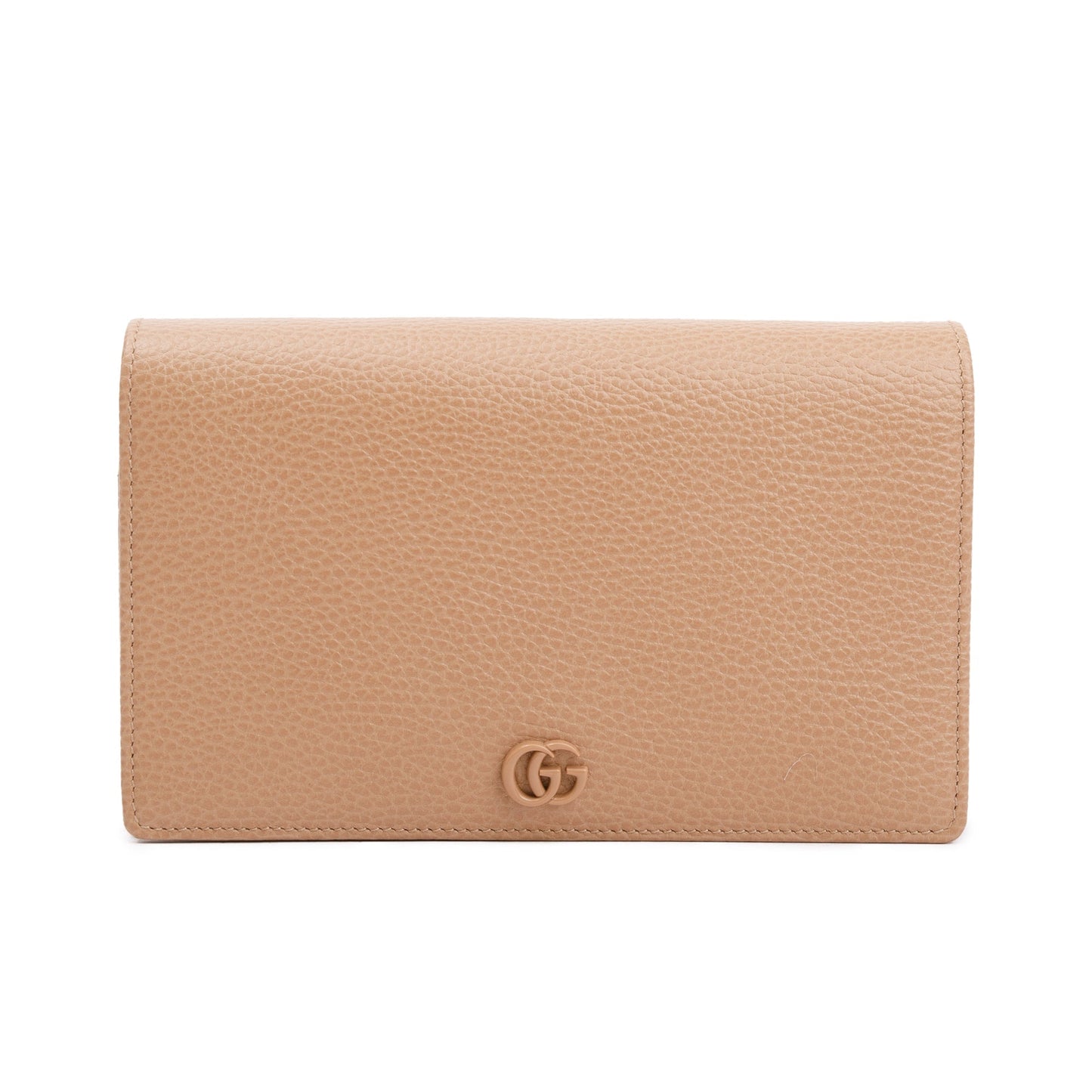 Gucci Beige Calfskin Mini GG Marmont Wallet On Chain
