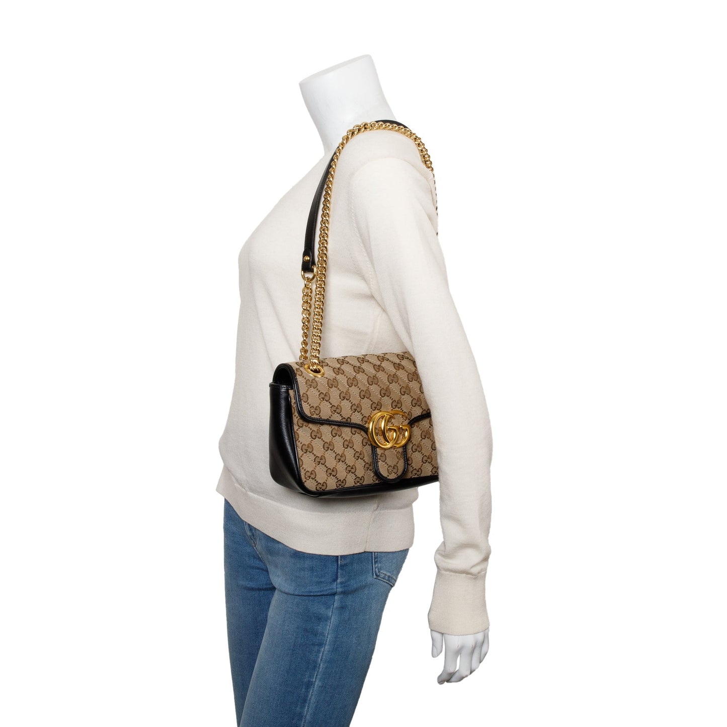 Gucci Beige Diagonal Quilted Canvas GG Marmont Small Shoulder Bag