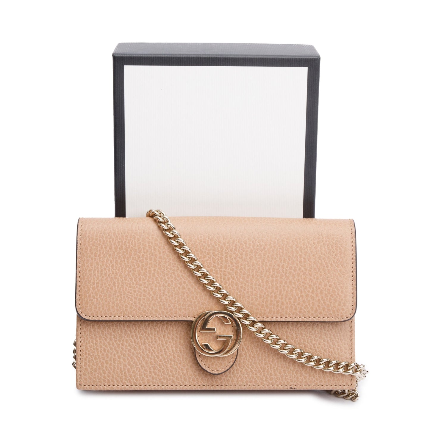 Gucci Beige Dollar Calfskin Leather Interlocking GG Wallet on Chain