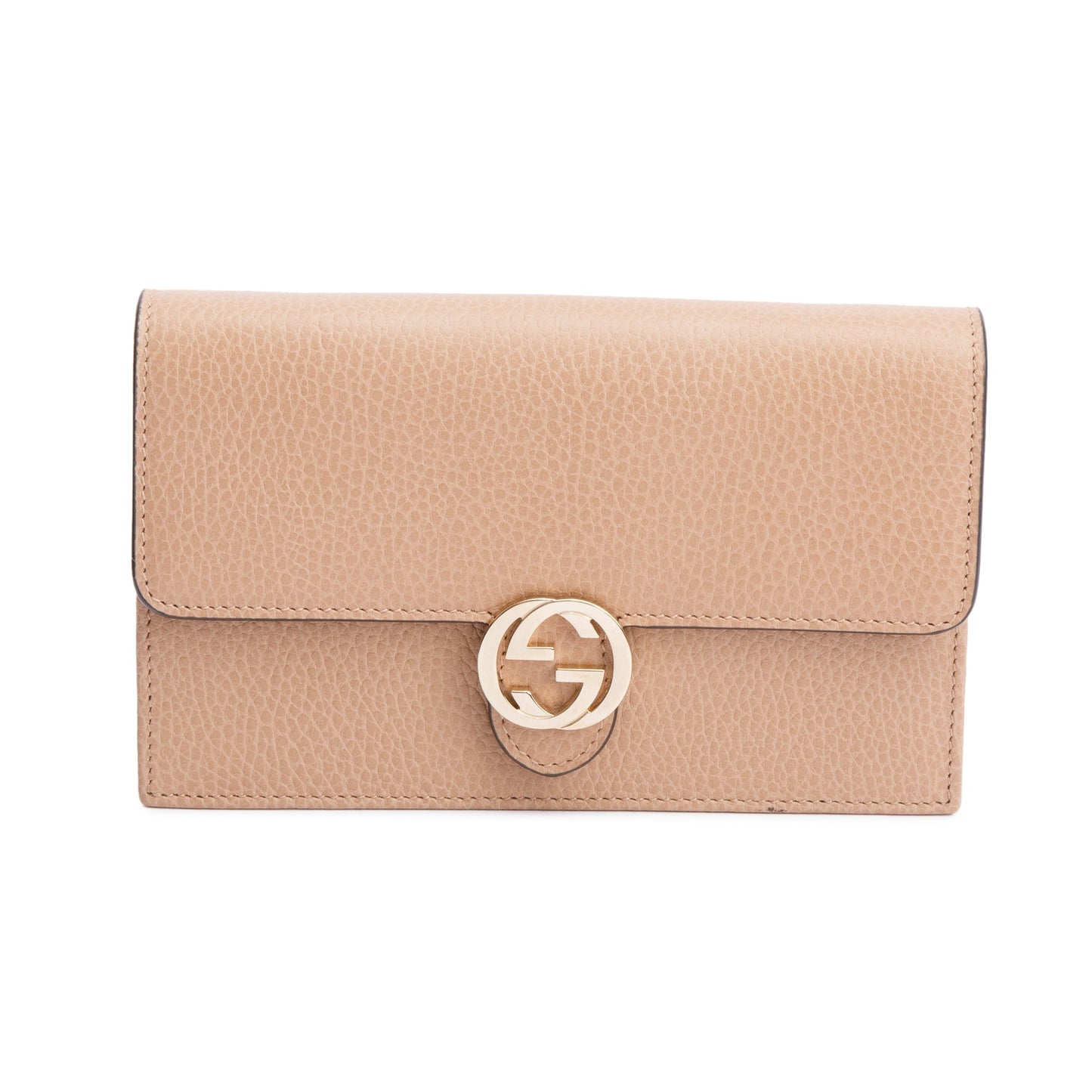 Gucci Beige Dollar Calfskin Leather Interlocking GG Wallet on Chain
