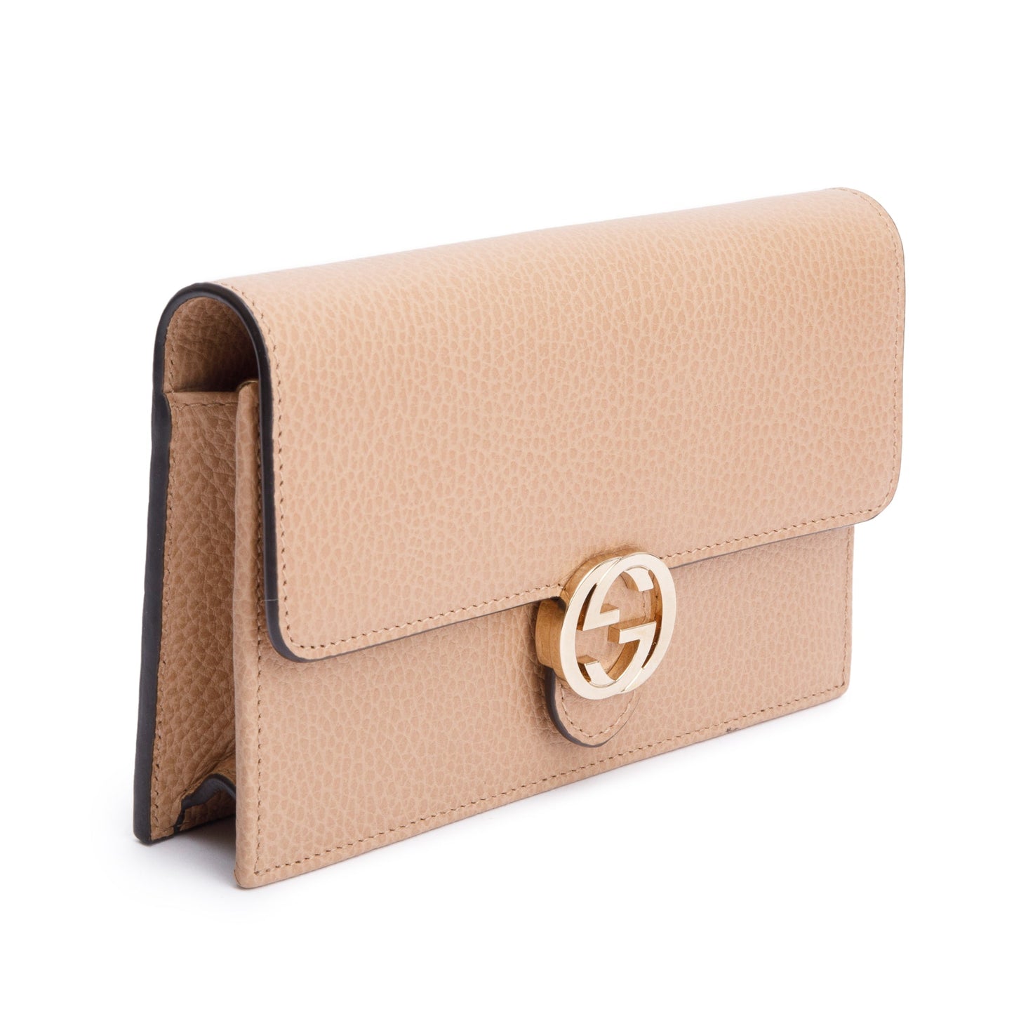 Gucci Beige Dollar Calfskin Leather Interlocking GG Wallet on Chain