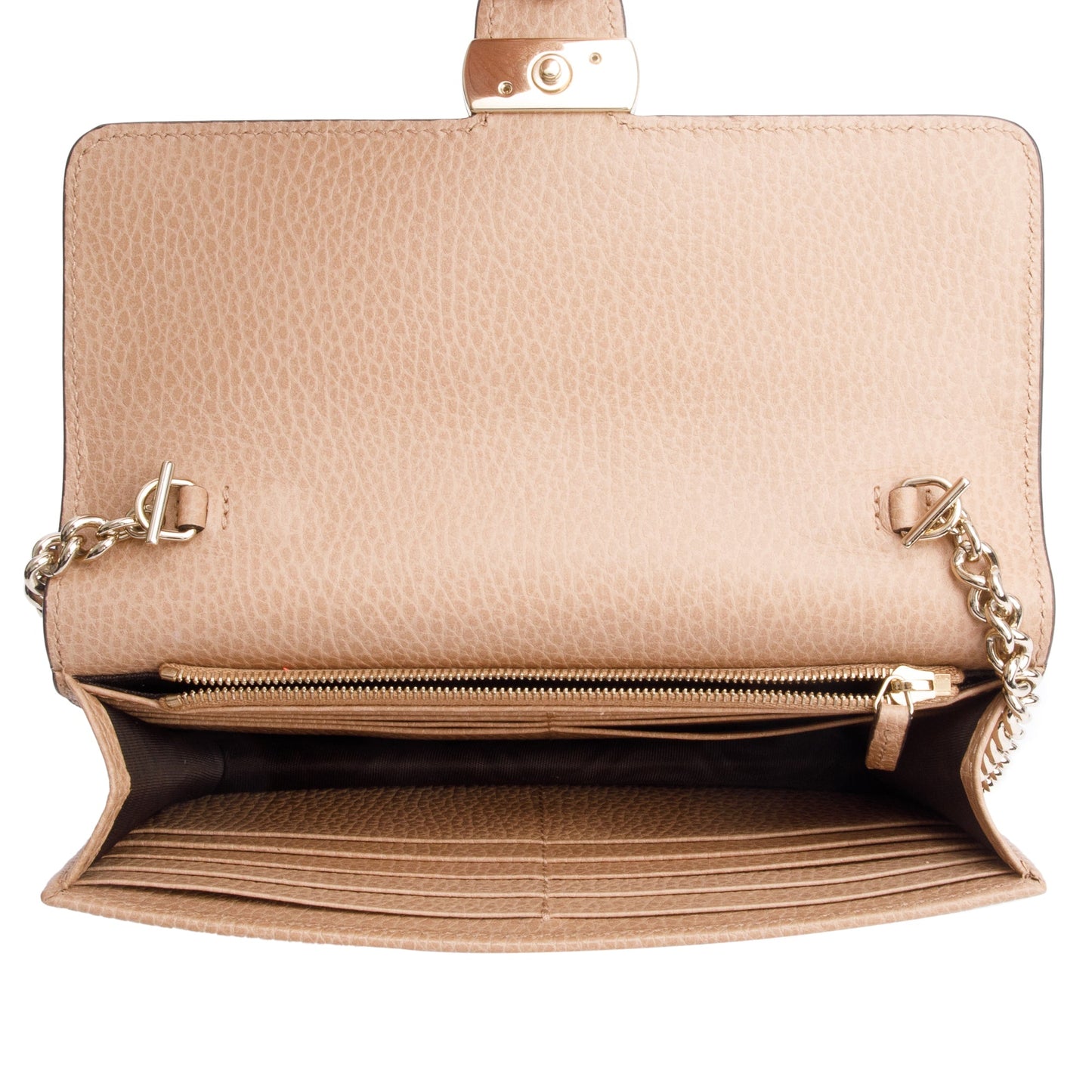 Gucci Beige Dollar Calfskin Leather Interlocking GG Wallet on Chain