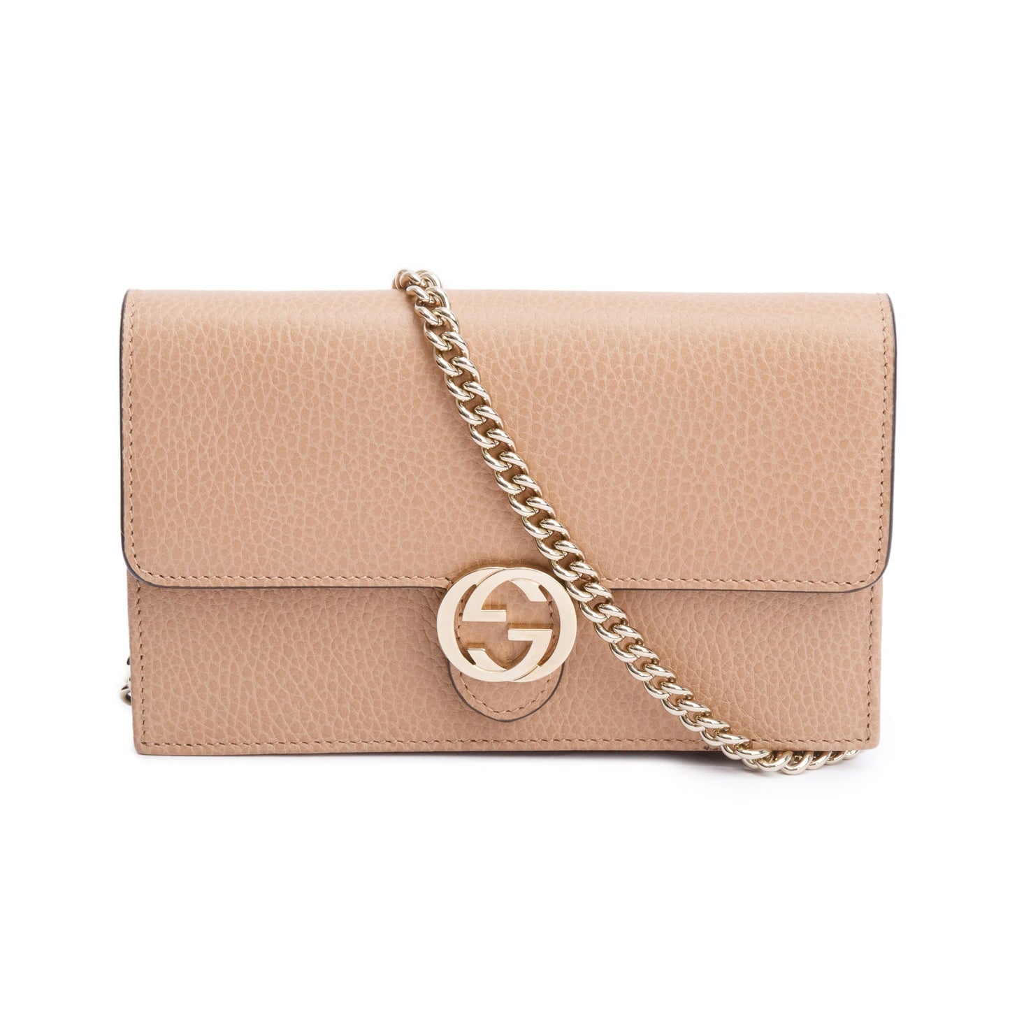 Gucci Beige Dollar Calfskin Leather Interlocking GG Wallet on Chain