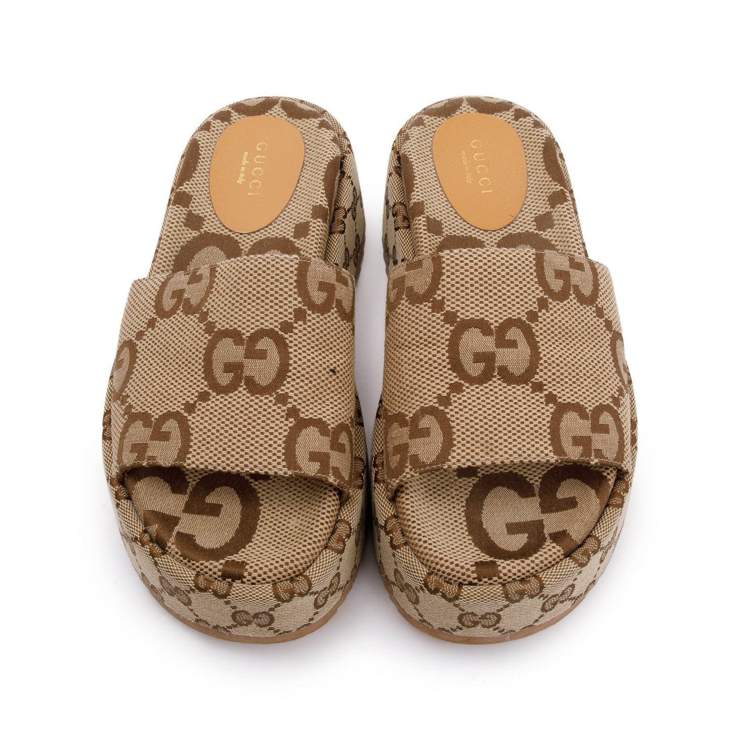 Gucci Beige& Ebony Maxi GG Canvas Patform Slide Sandal, Size 36