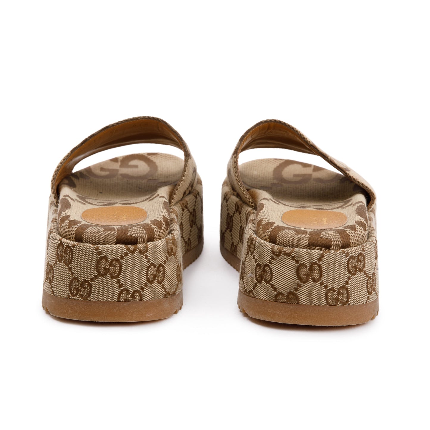 Gucci Beige& Ebony Maxi GG Canvas Patform Slide Sandal, Size 36
