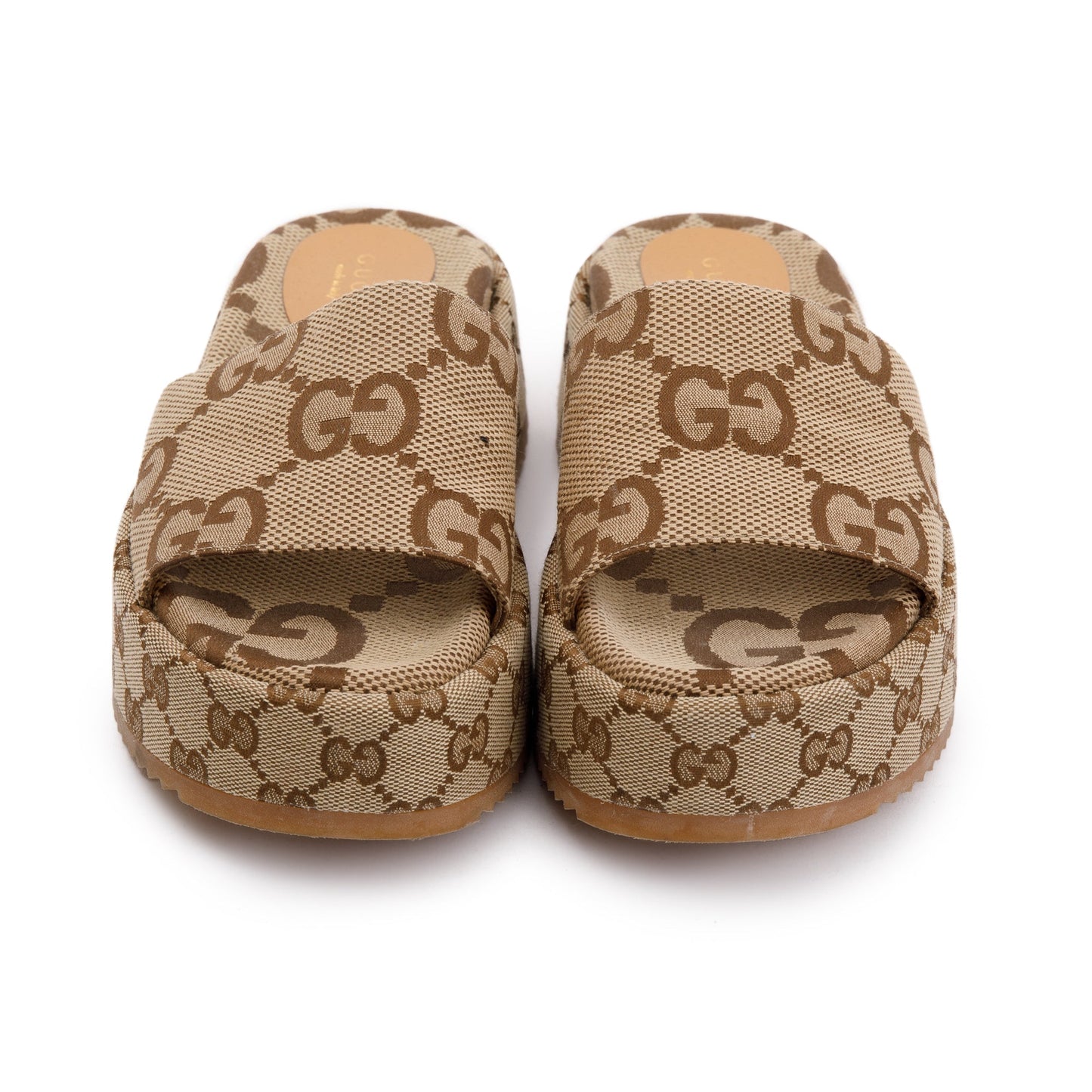 Gucci Beige& Ebony Maxi GG Canvas Patform Slide Sandal, Size 36