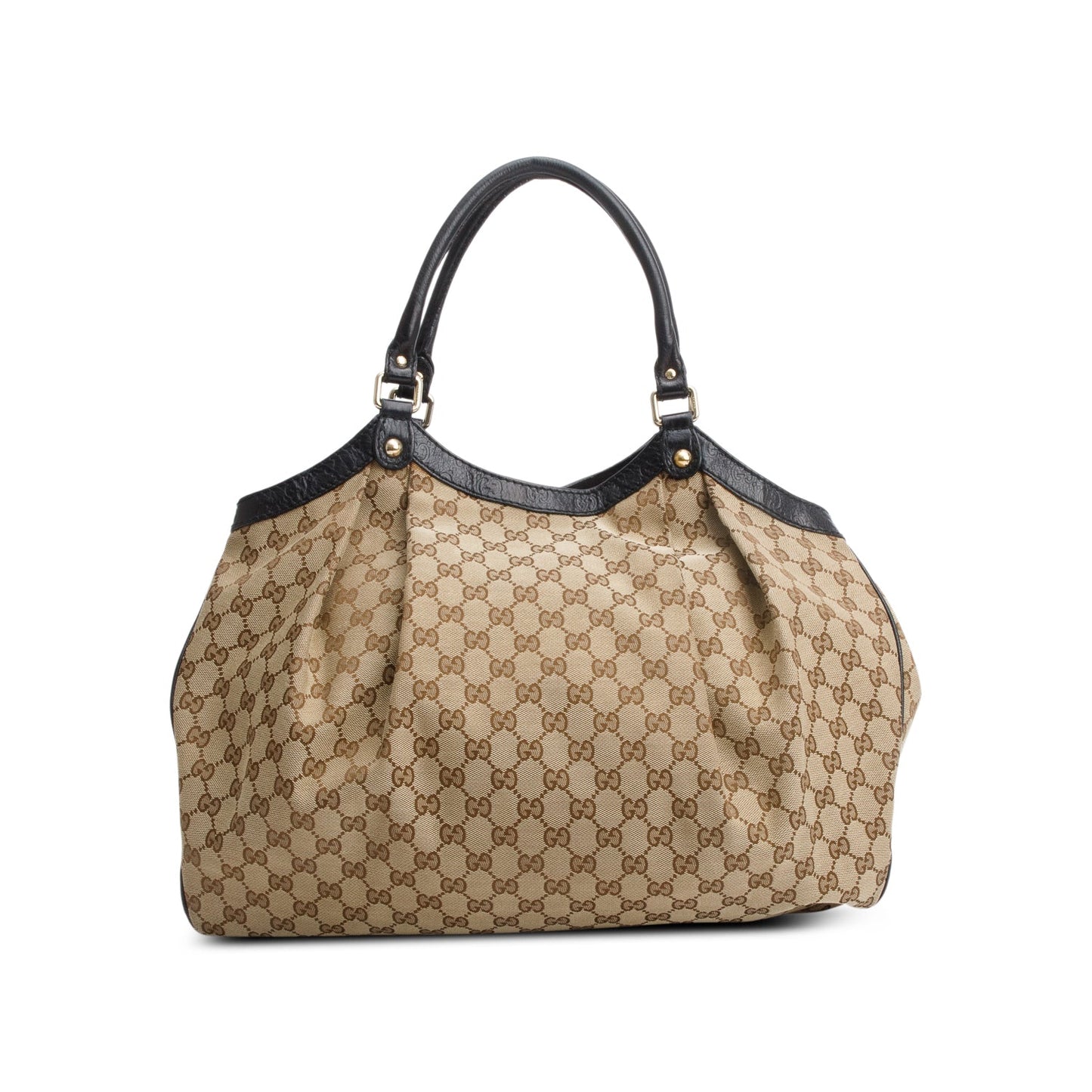 Gucci Beige GG Canvas Black Signature Leather Trim Large Sukey Tote