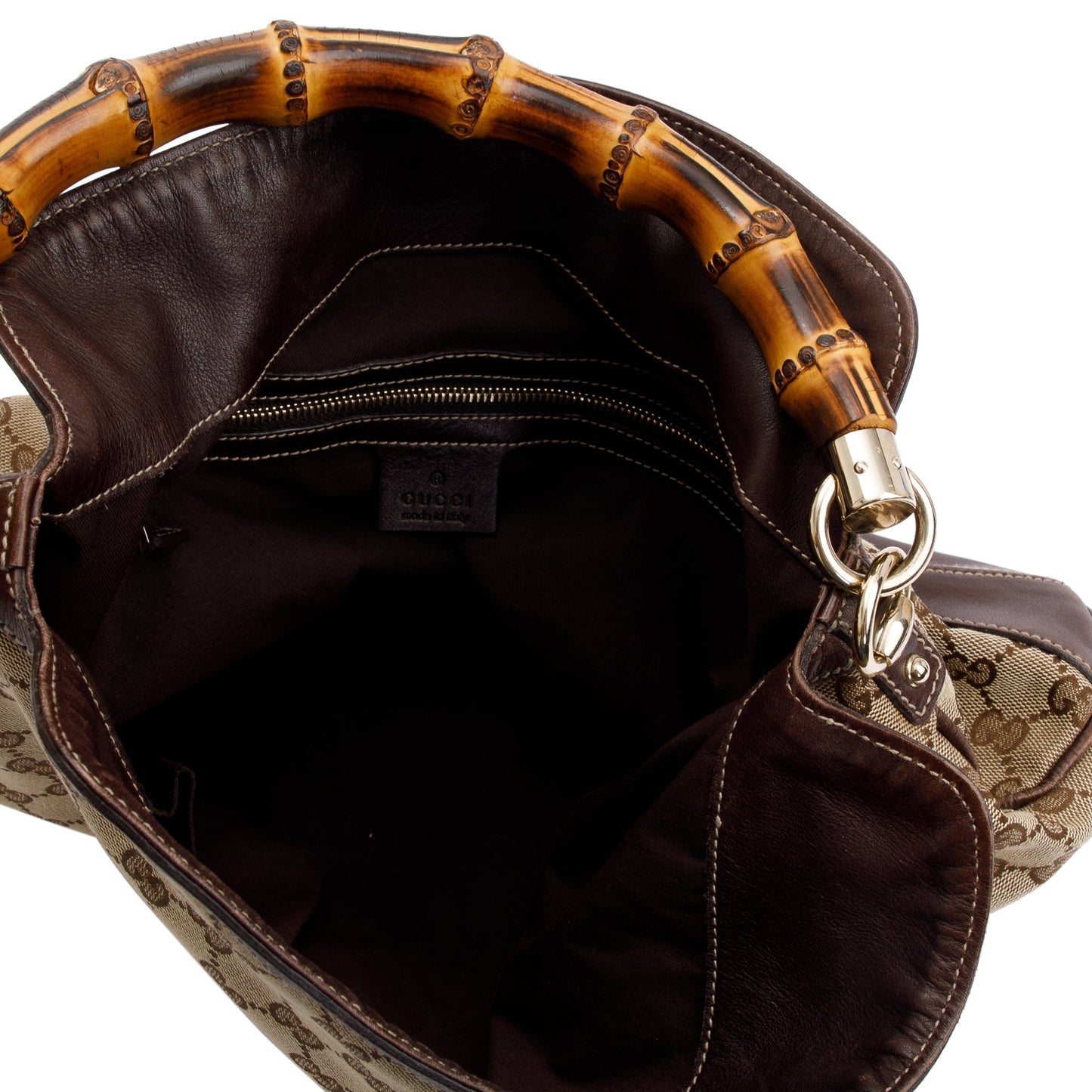 Gucci Beige GG Canvas Medium Peggy Bamboo Top Handle Bag