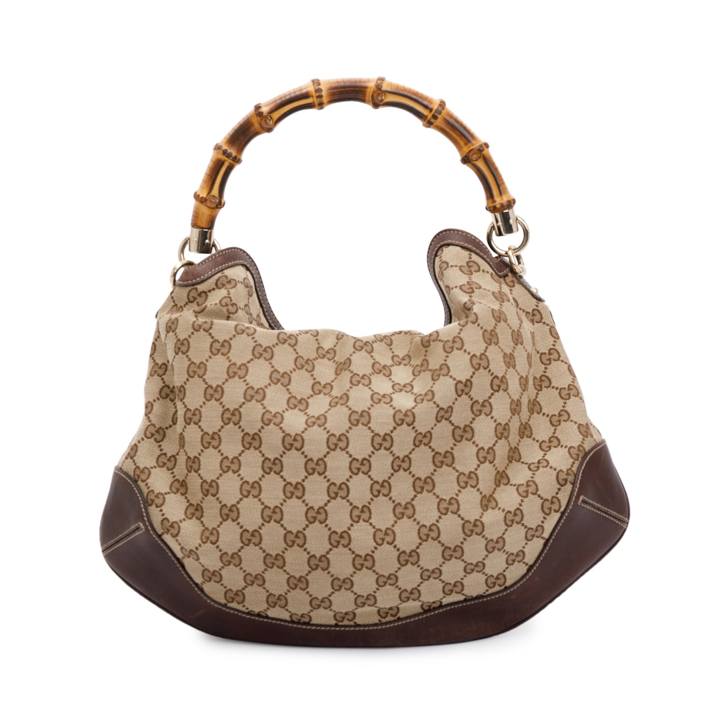 Gucci Beige GG Canvas Medium Peggy Bamboo Top Handle Bag