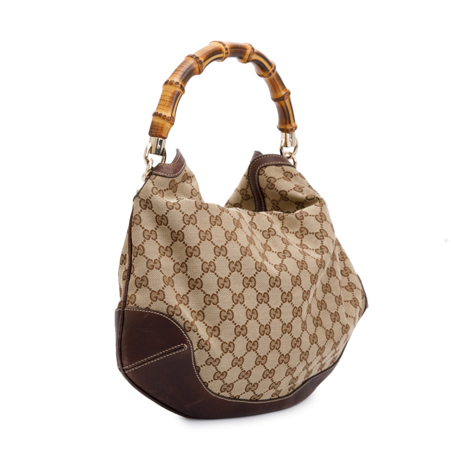 Gucci Beige GG Canvas Medium Peggy Bamboo Top Handle Bag