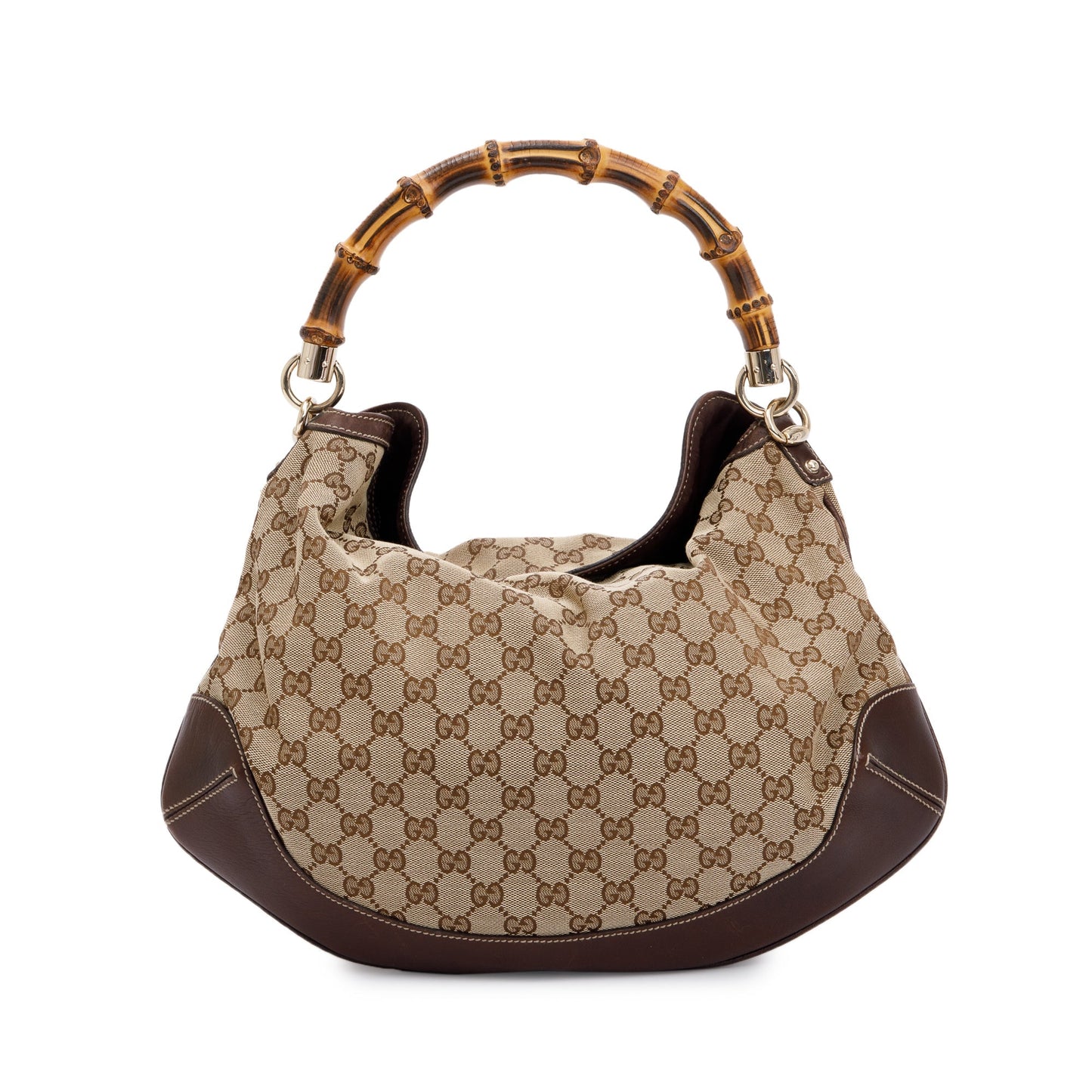 Gucci Beige GG Canvas Medium Peggy Bamboo Top Handle Bag