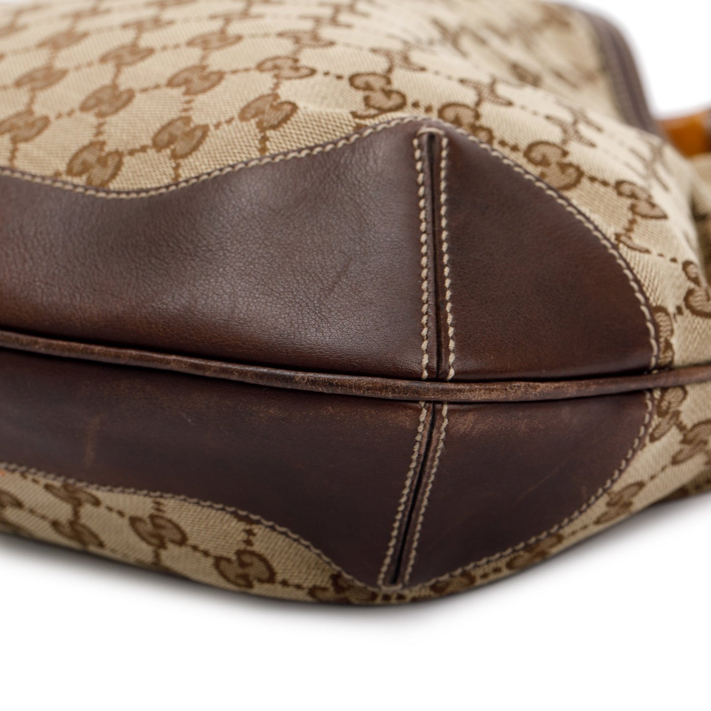 Gucci Beige GG Canvas Medium Peggy Bamboo Top Handle Bag