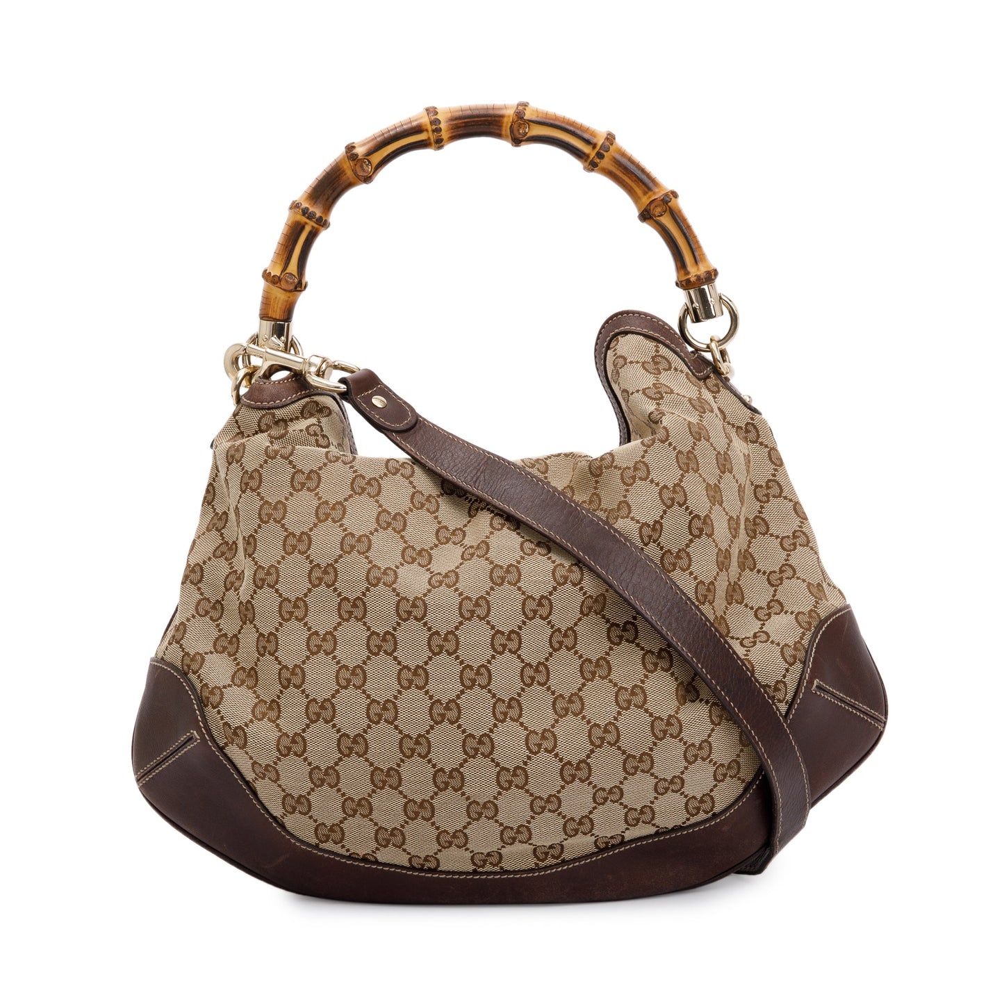 Gucci Beige GG Canvas Medium Peggy Bamboo Top Handle Bag