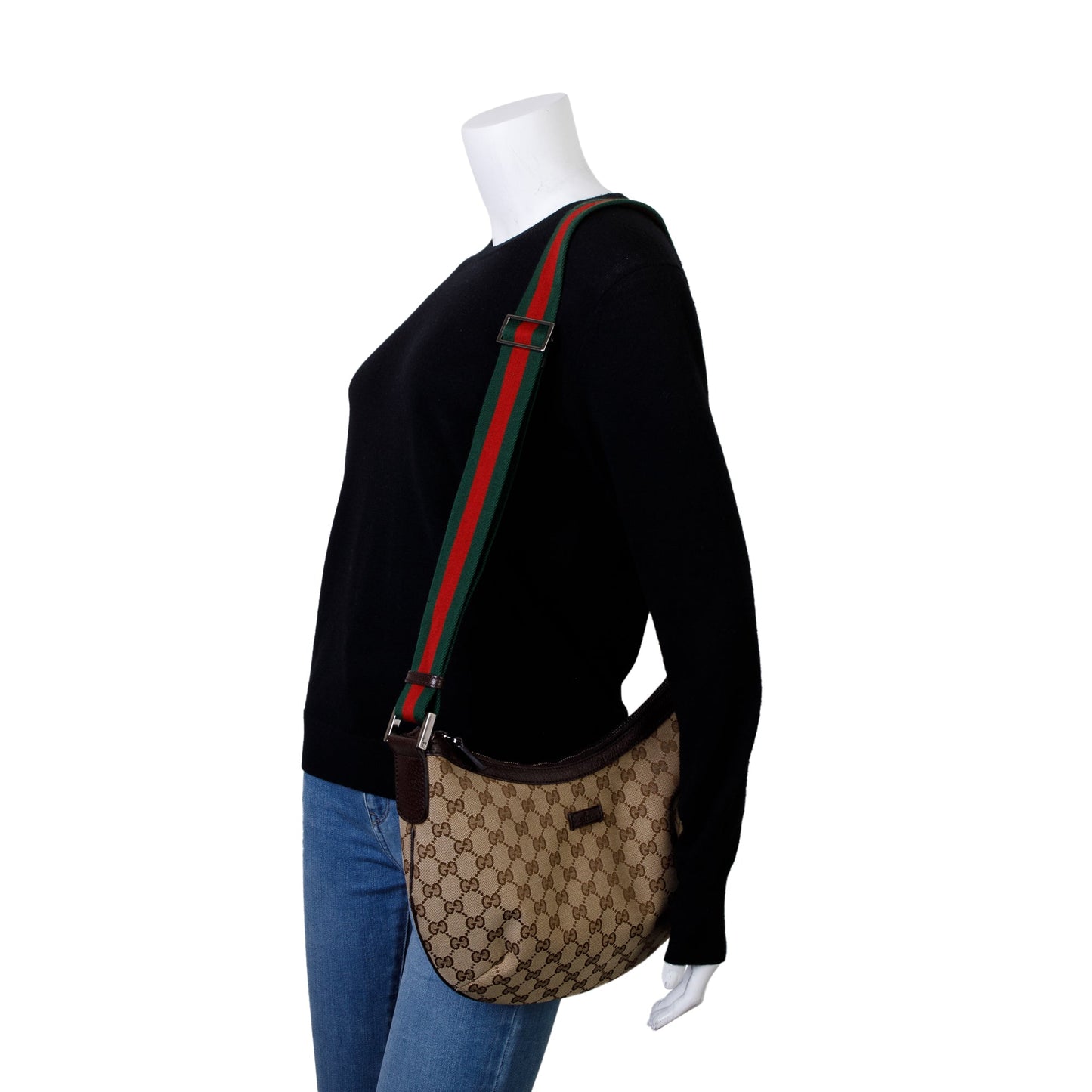 Gucci Beige GG Canvas Web Medium Half Moon Hobo