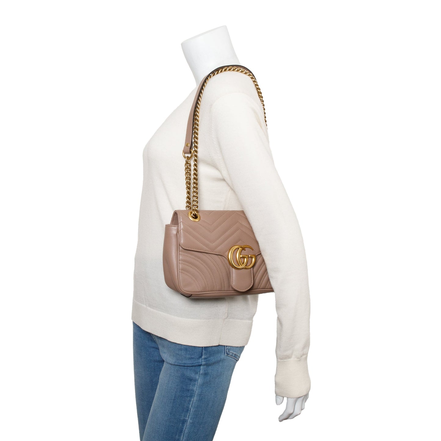 Gucci Beige GG Marmont Matelasse Small Shoulder Bag