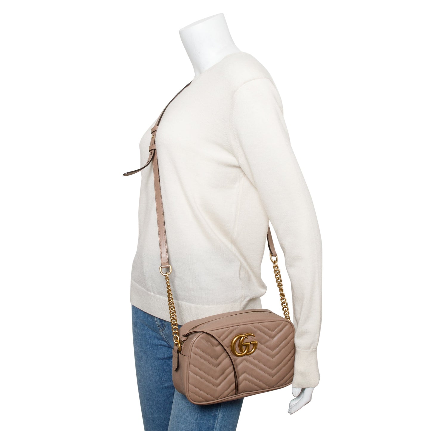 Gucci Beige GG Marmont Matelasse Small Shoulder Bag