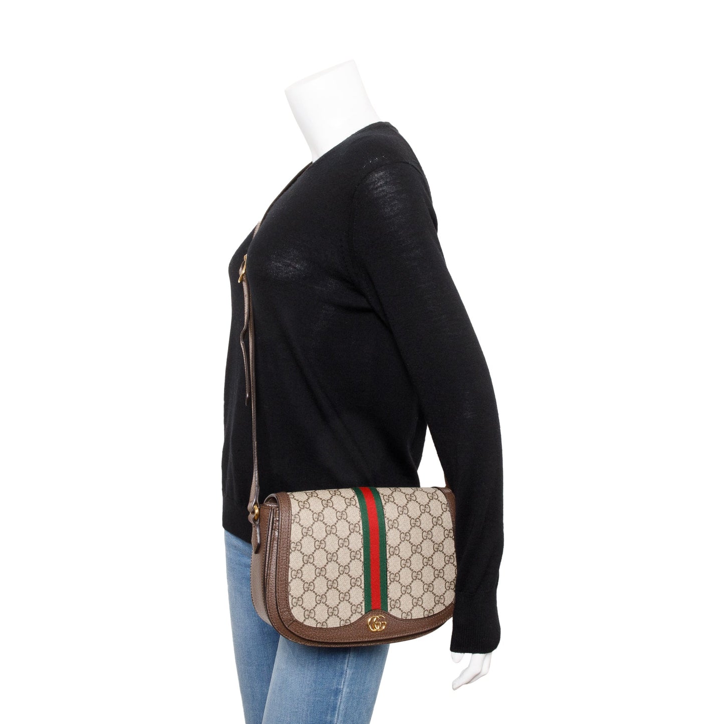 Gucci Beige GG Supreme Web Small Ophidia Flap Messenger Bag