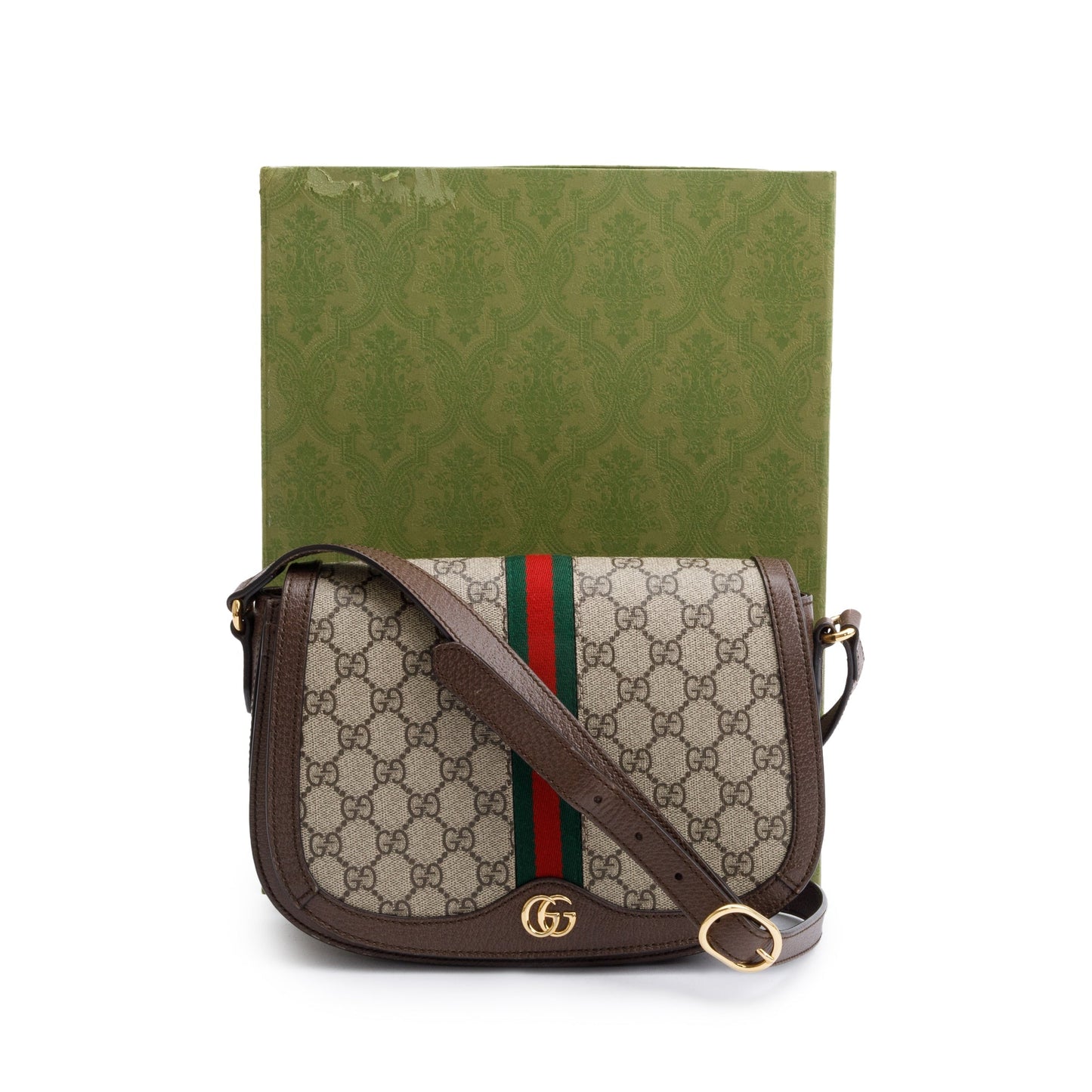 Gucci Beige GG Supreme Web Small Ophidia Flap Messenger Bag