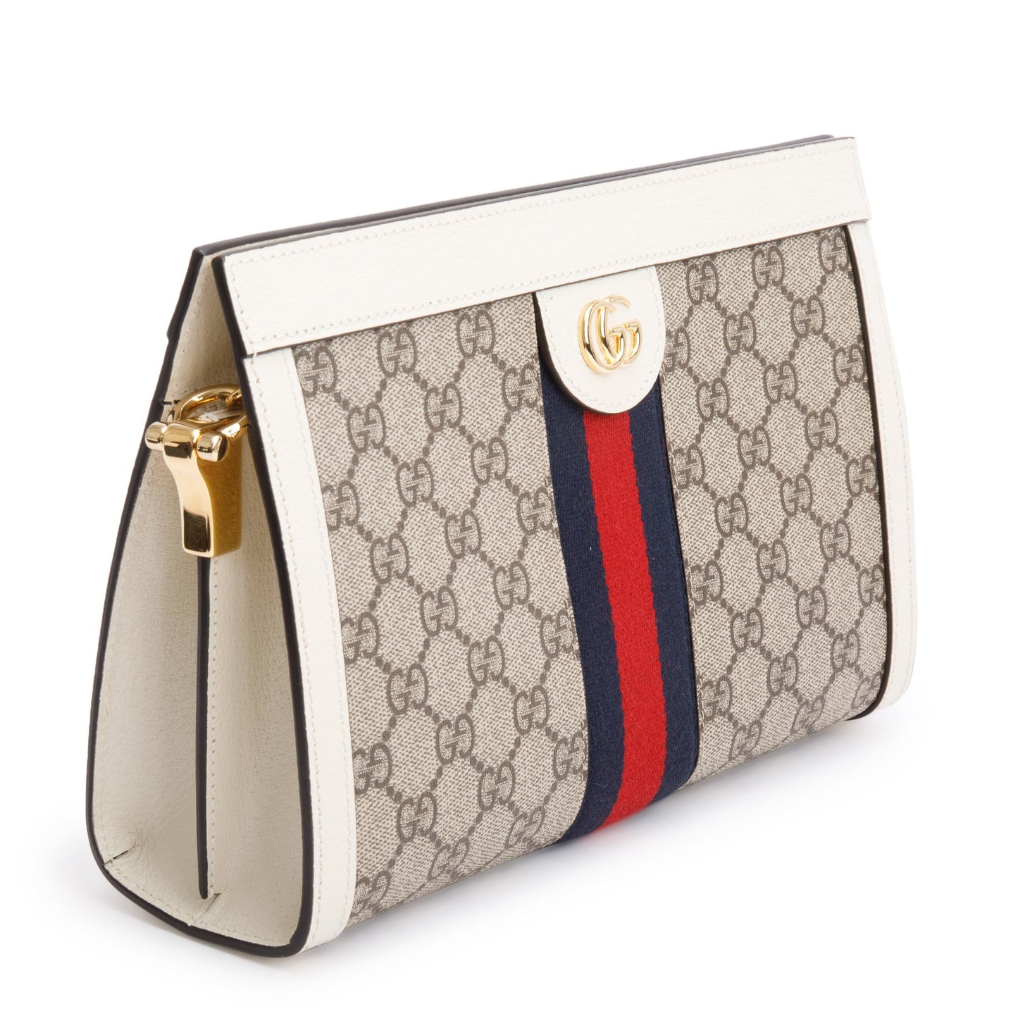 Gucci Beige GG Supreme White Leather Ophidia GG Small Shoulder Bag