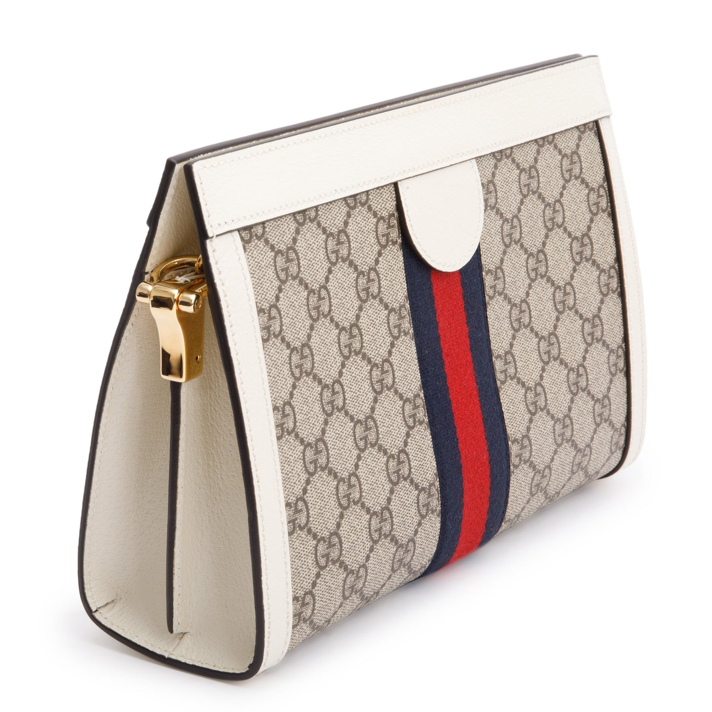 Gucci Beige GG Supreme White Leather Ophidia GG Small Shoulder Bag