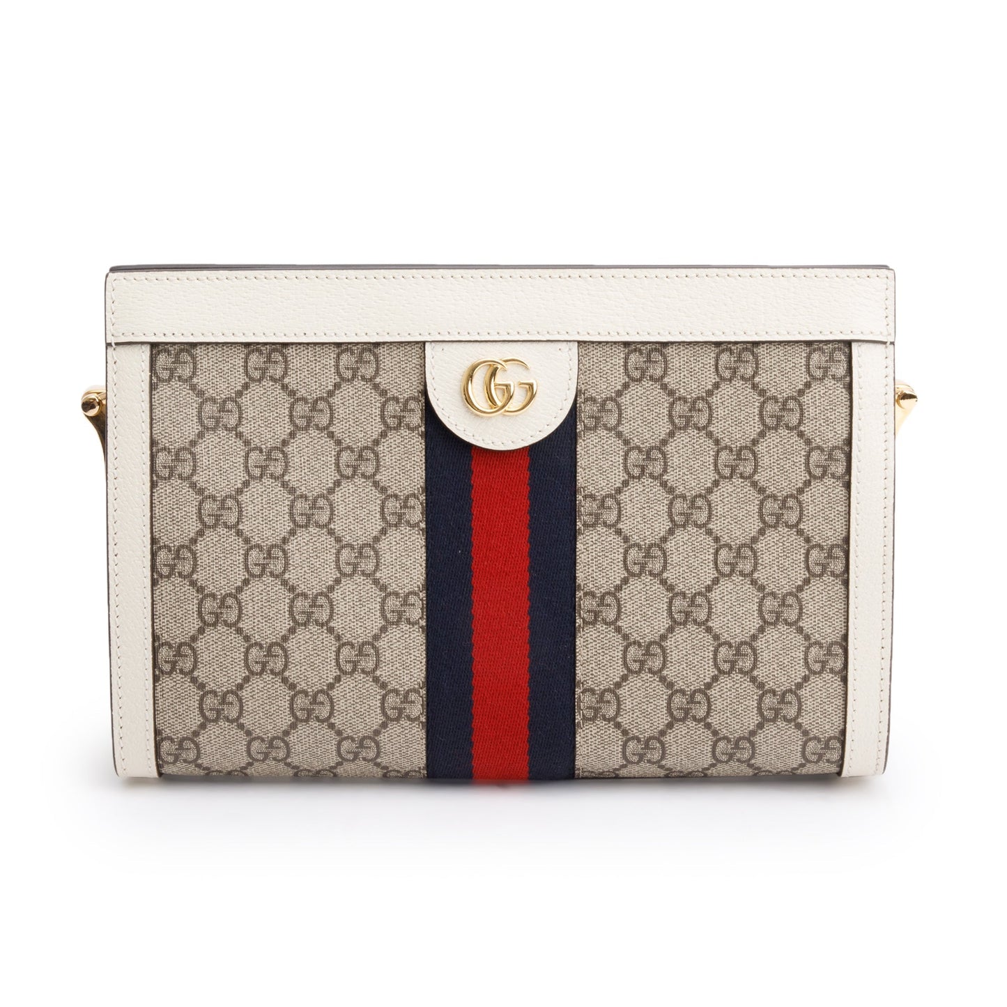 Gucci Beige GG Supreme White Leather Ophidia GG Small Shoulder Bag
