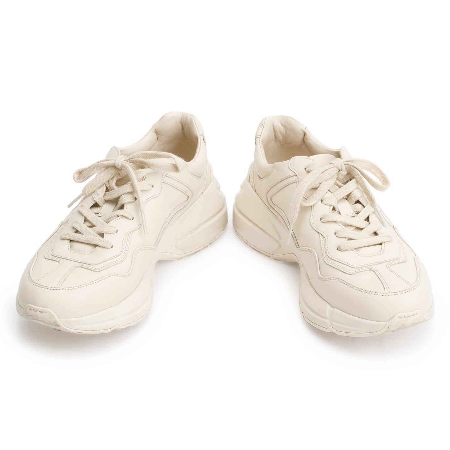 Gucci Beige Leather Men's Rhyton Gucci Logo Sneakers, Size 37.5