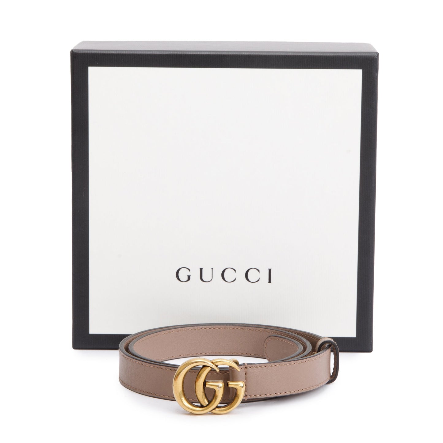 Gucci Beige Leather Thin Belt with Double G Buckle, 70 28