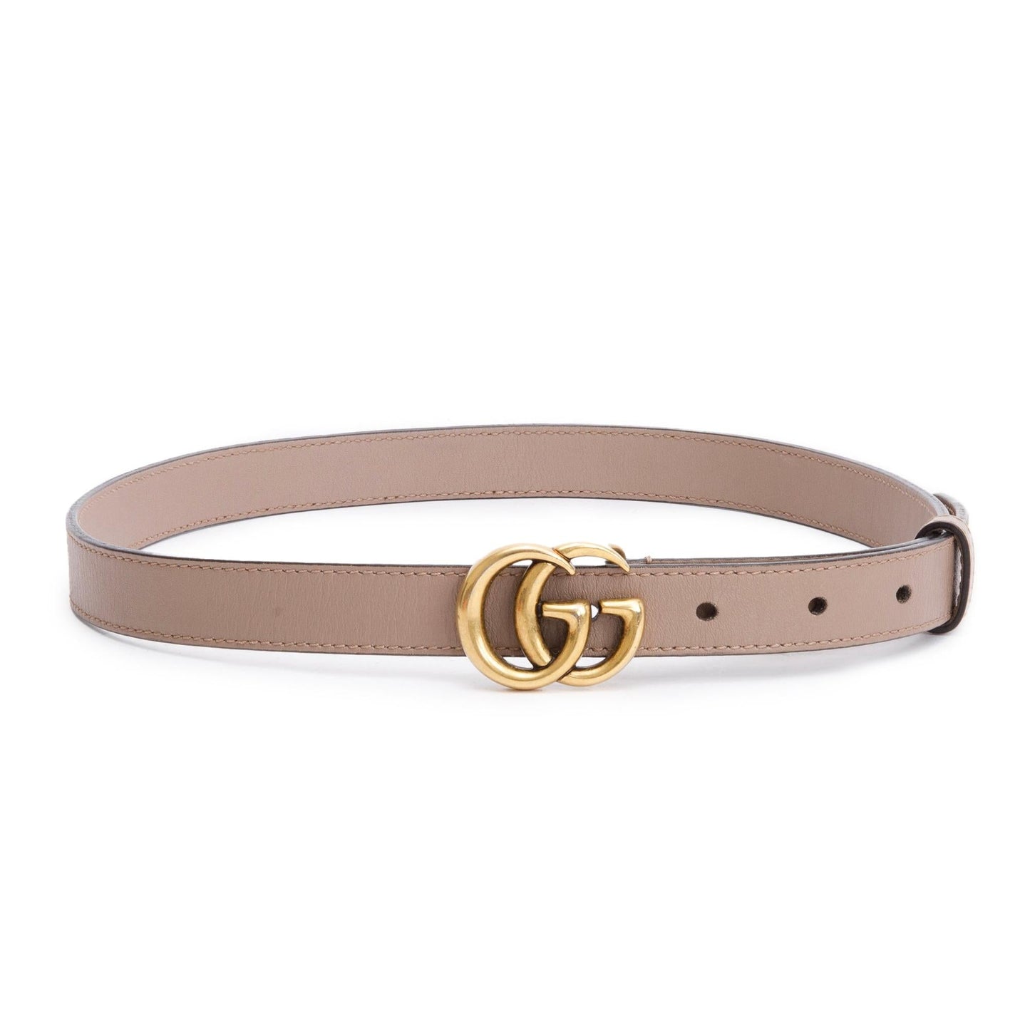 Gucci Beige Leather Thin Belt with Double G Buckle, 70 28