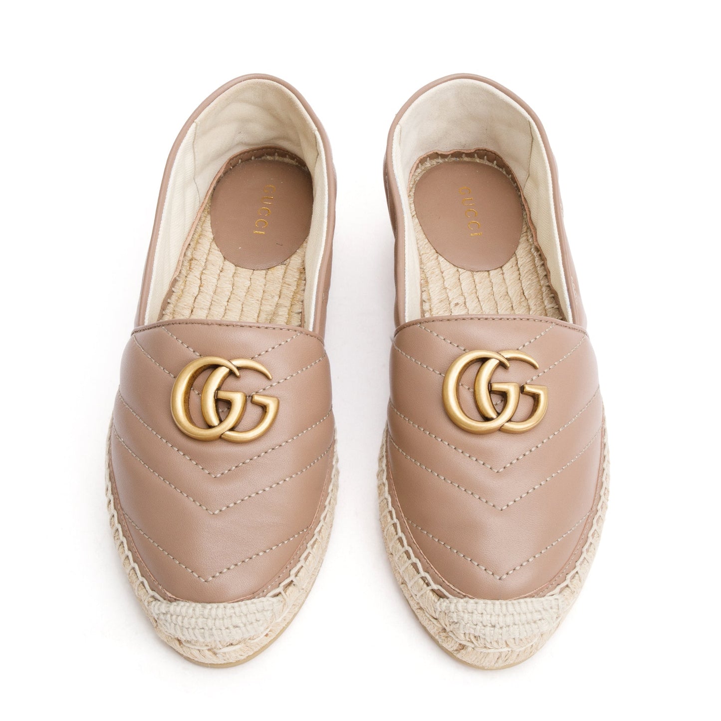 Gucci Beige Matelasse Nappa Leather GG Marmont Espadrille, Size 36.5