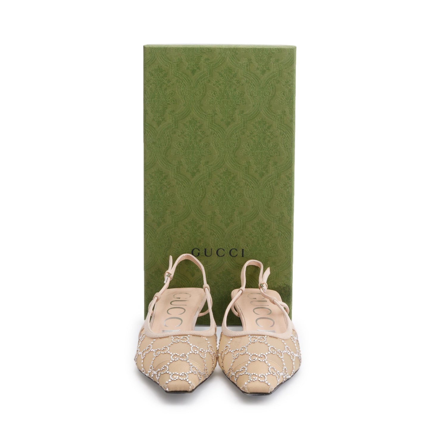 Gucci Beige Mesh & Suede GG Crystal Slingback Ballet Flats, Size 39