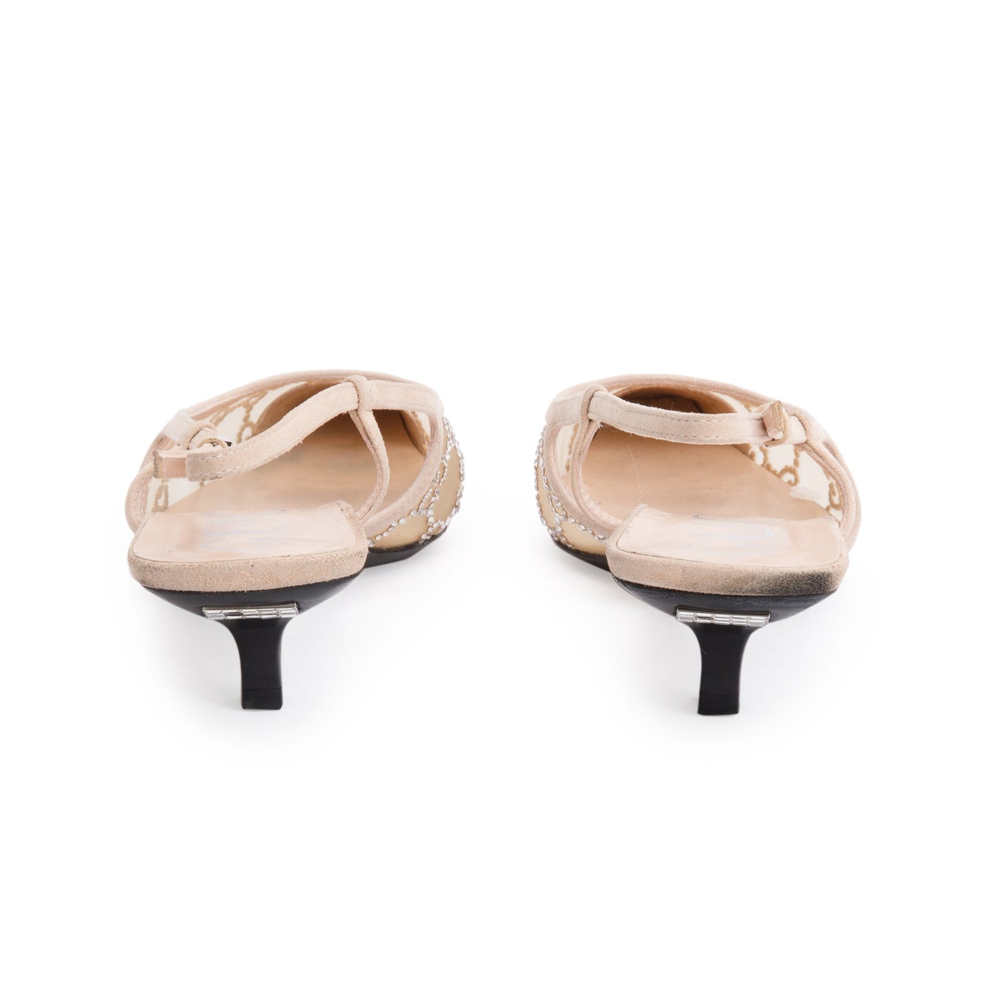 Gucci Beige Mesh & Suede GG Crystal Slingback Ballet Flats, Size 39