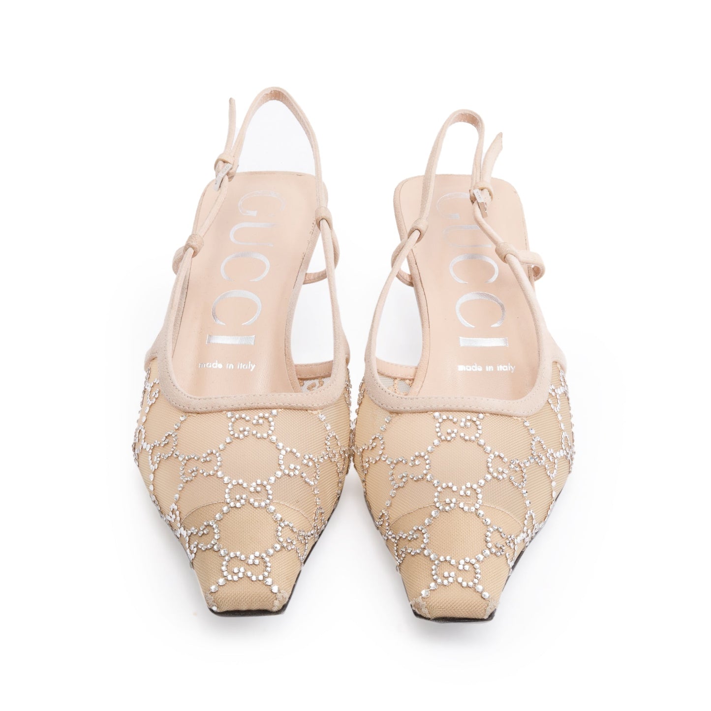 Gucci Beige Mesh & Suede GG Crystal Slingback Ballet Flats, Size 39
